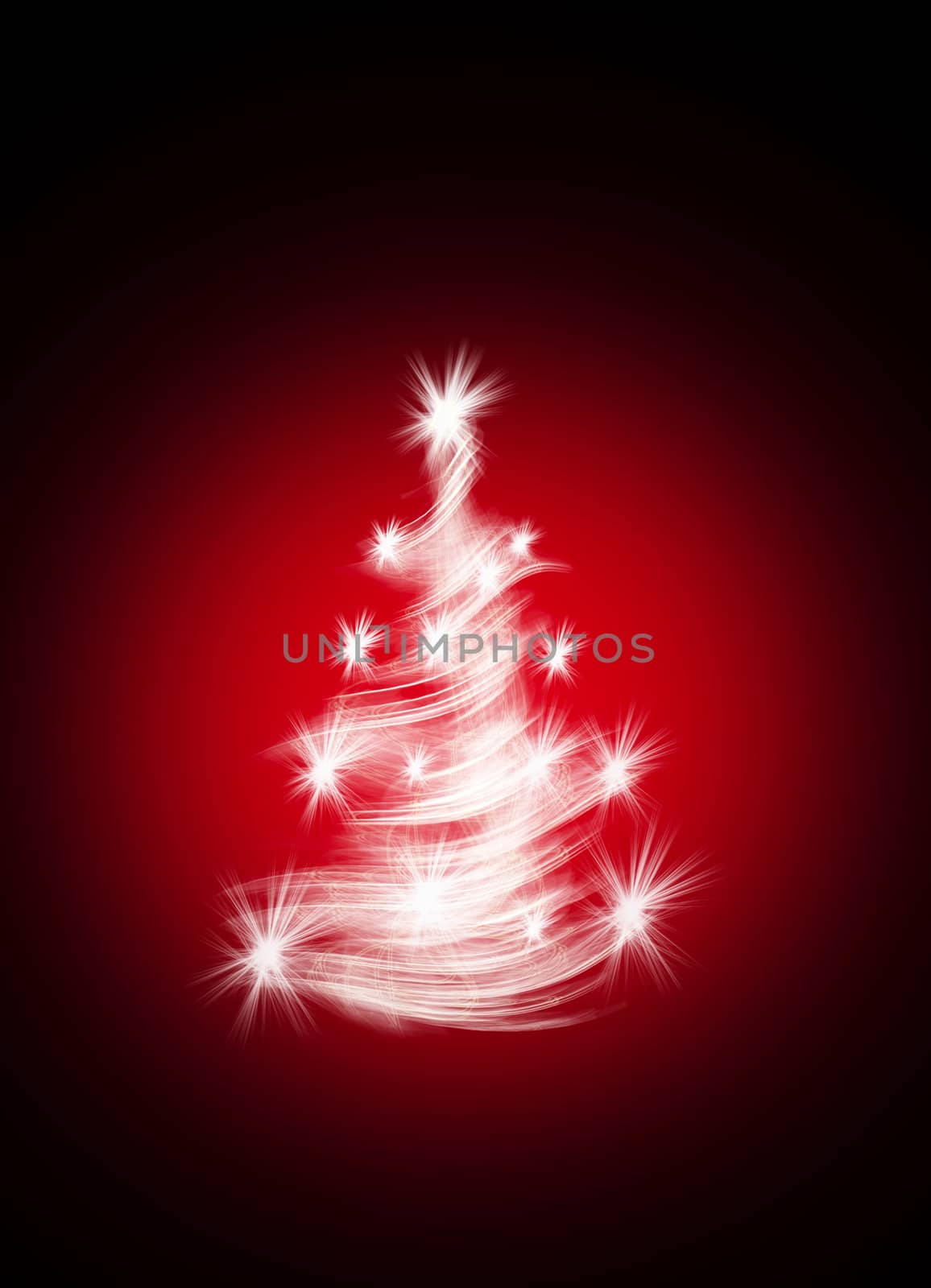 christmas tree on red background with stars
