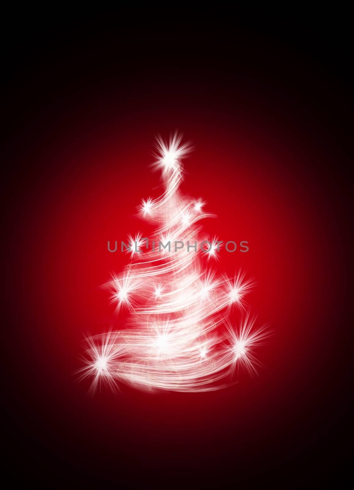 christmas tree on red background with stars