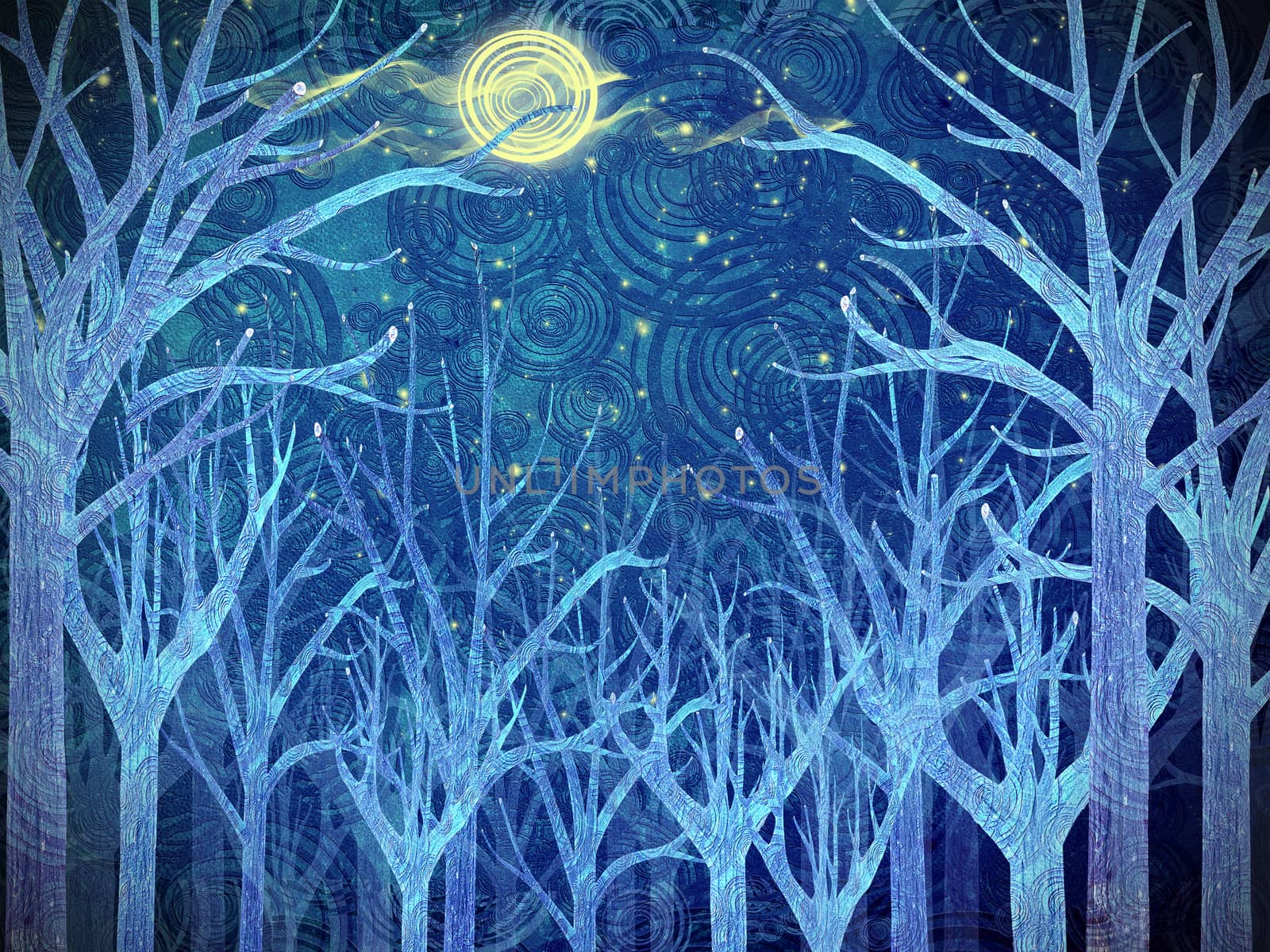blue forest and full moon