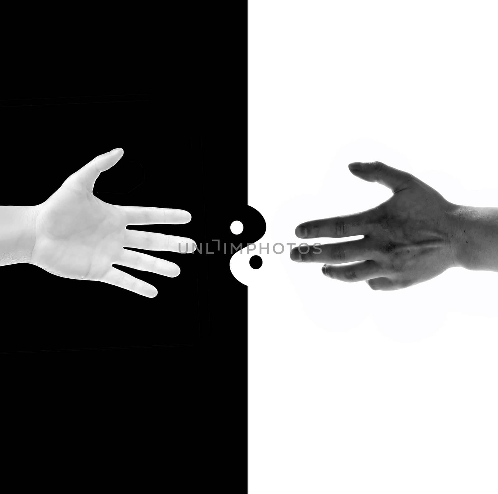 black and white hands on black and white background with tao