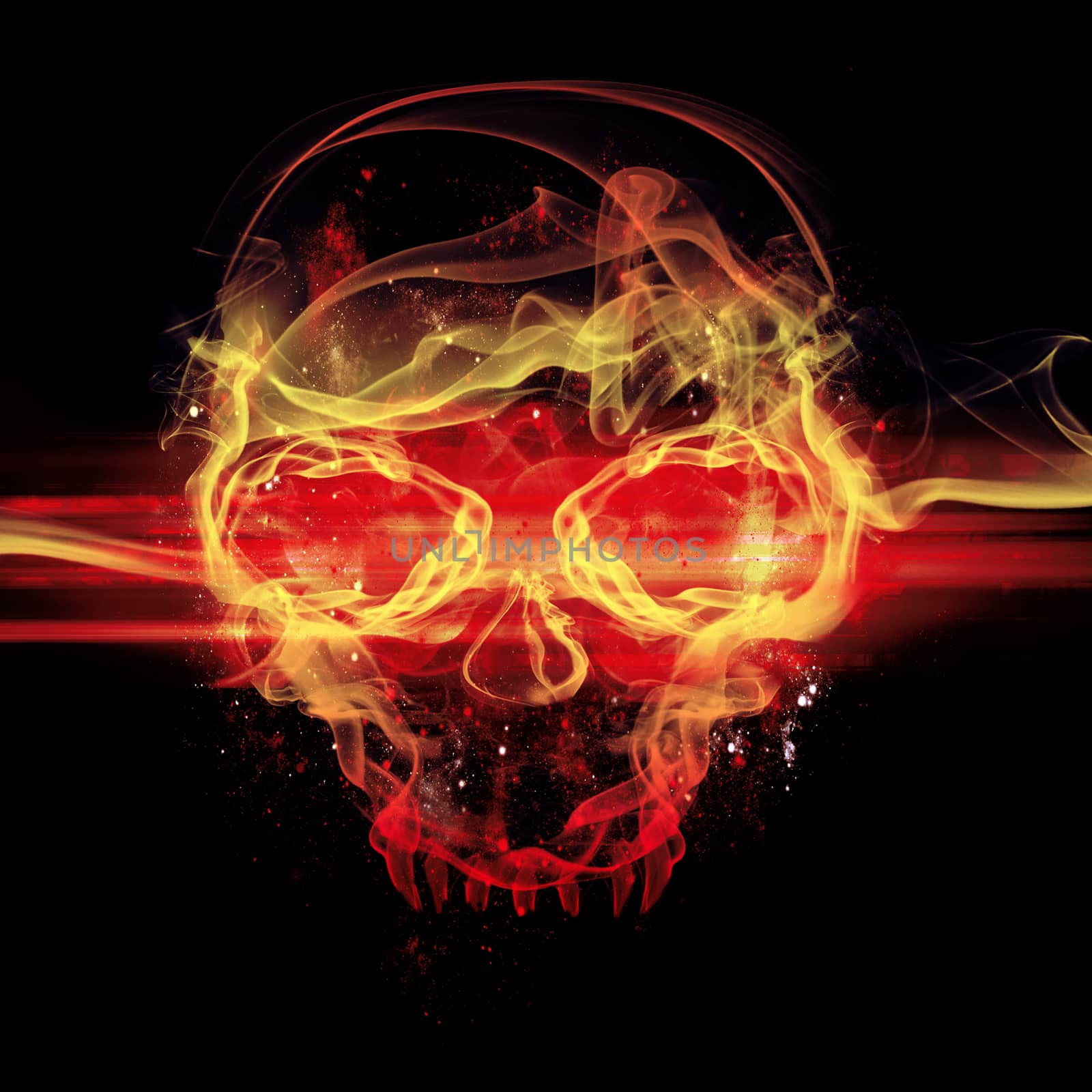 flames skull on black background