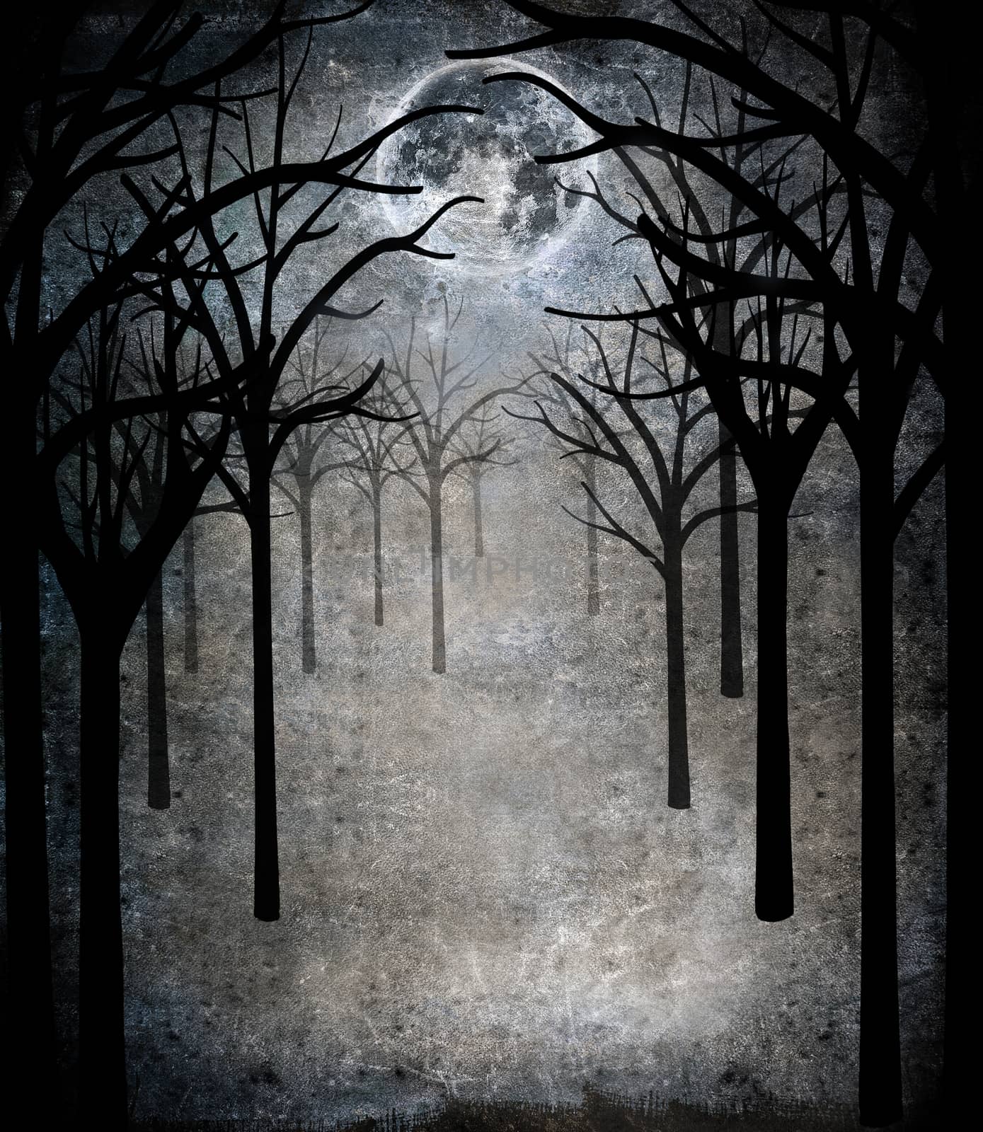 horror forest with full moon by sette