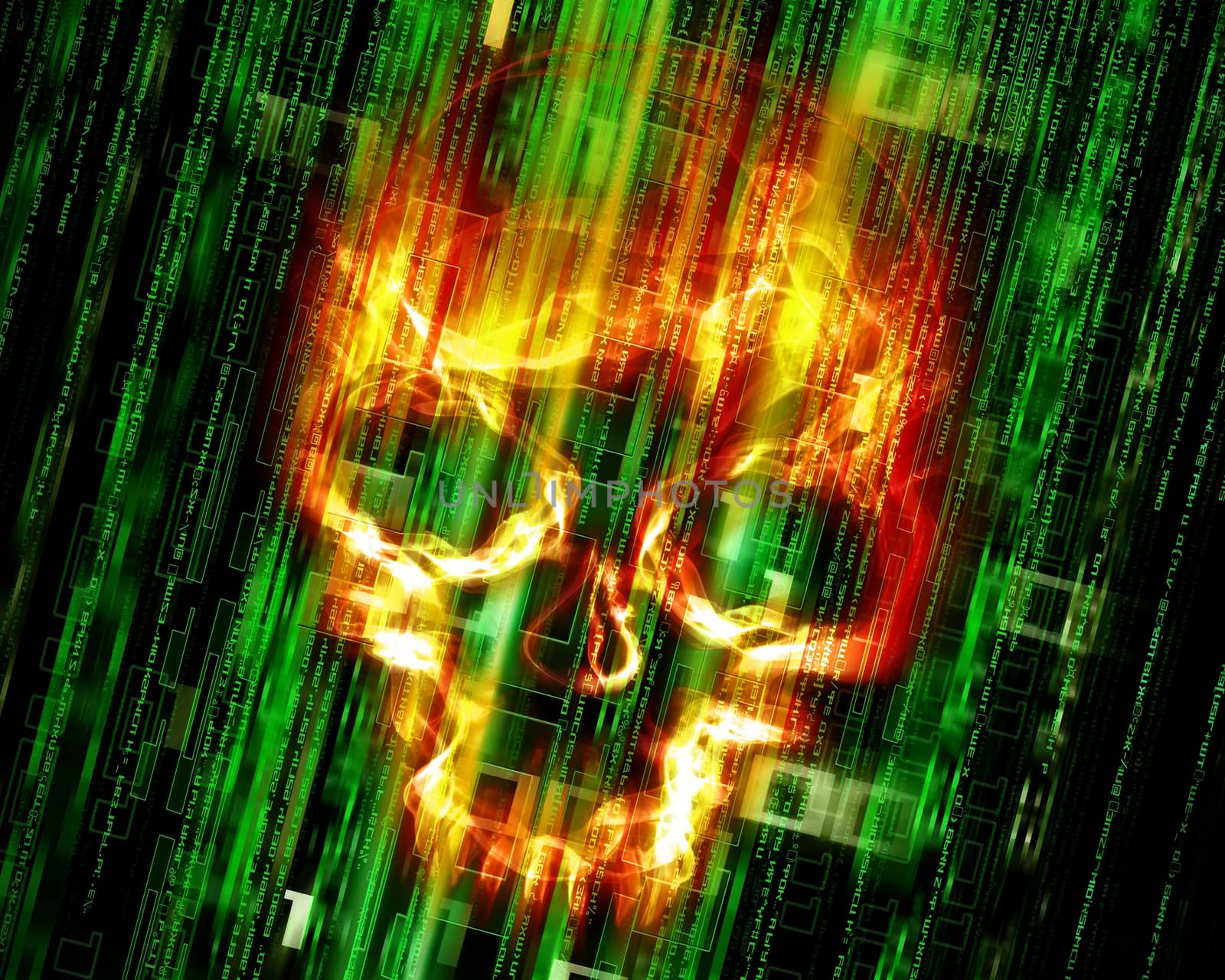 digital abstract background with fire skull