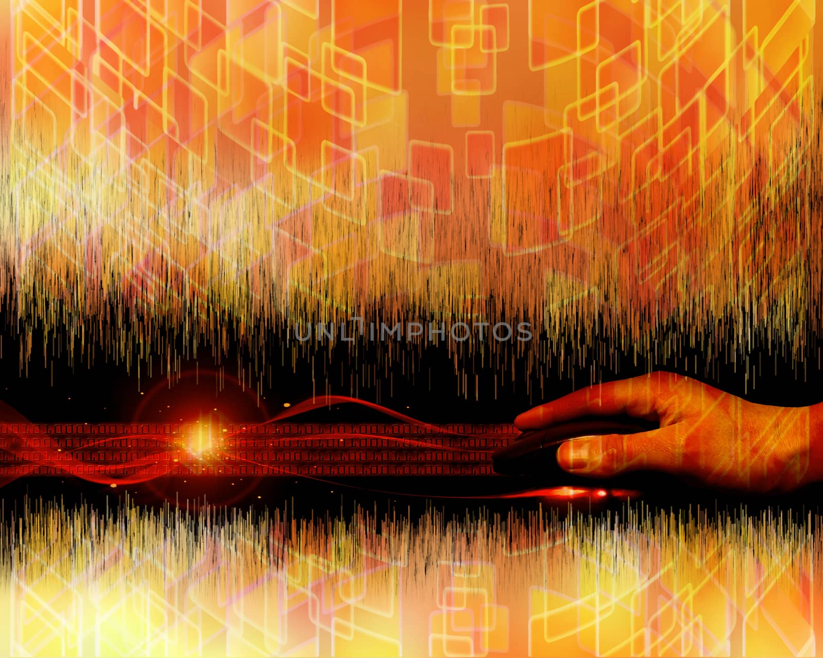 red and orange colored abstract background with hand aand mouse