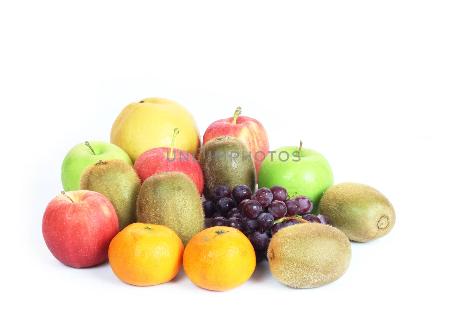 Mix fresh fruit on white background