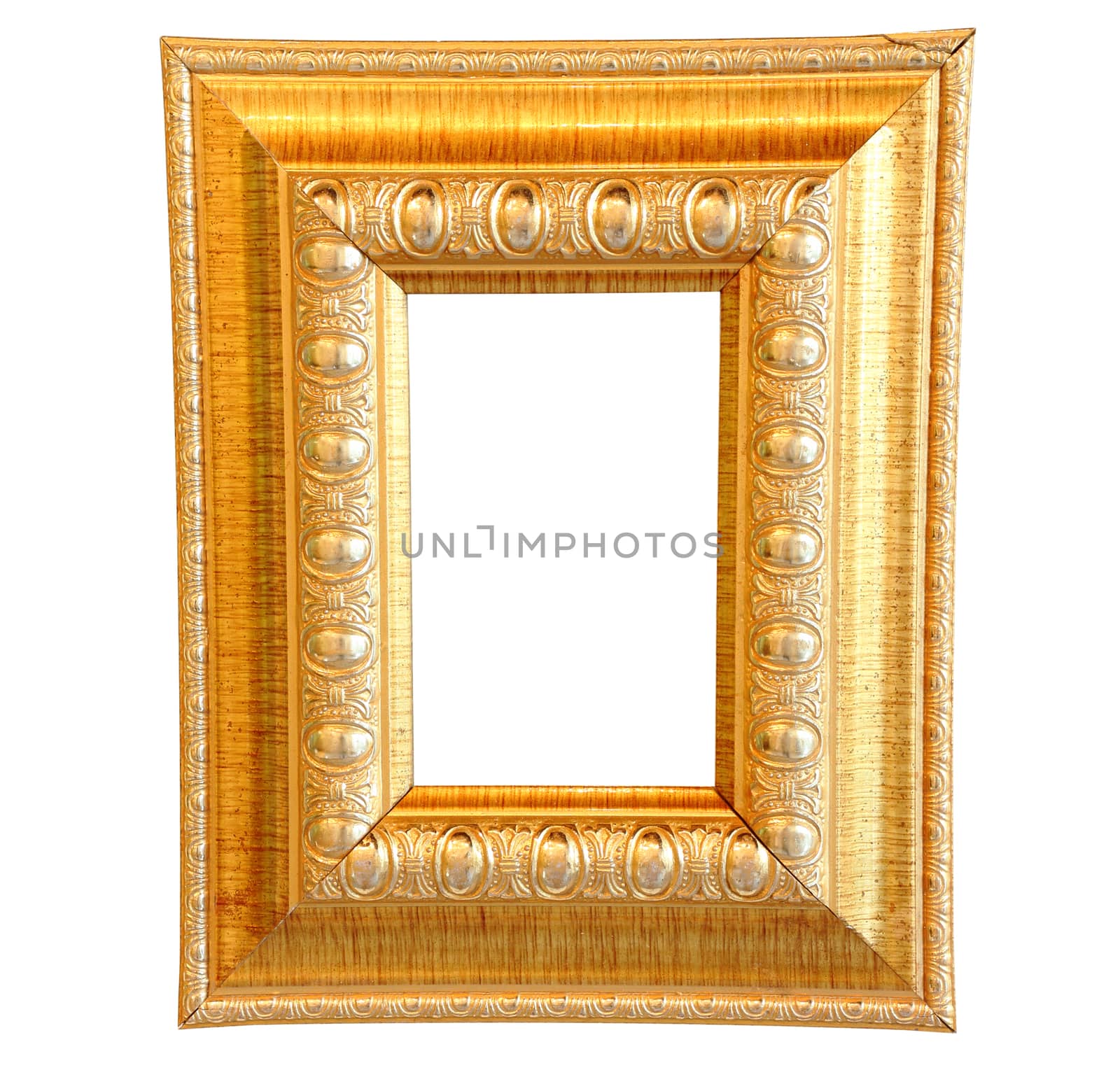 Vintage gold wooden photo frame, clipping path