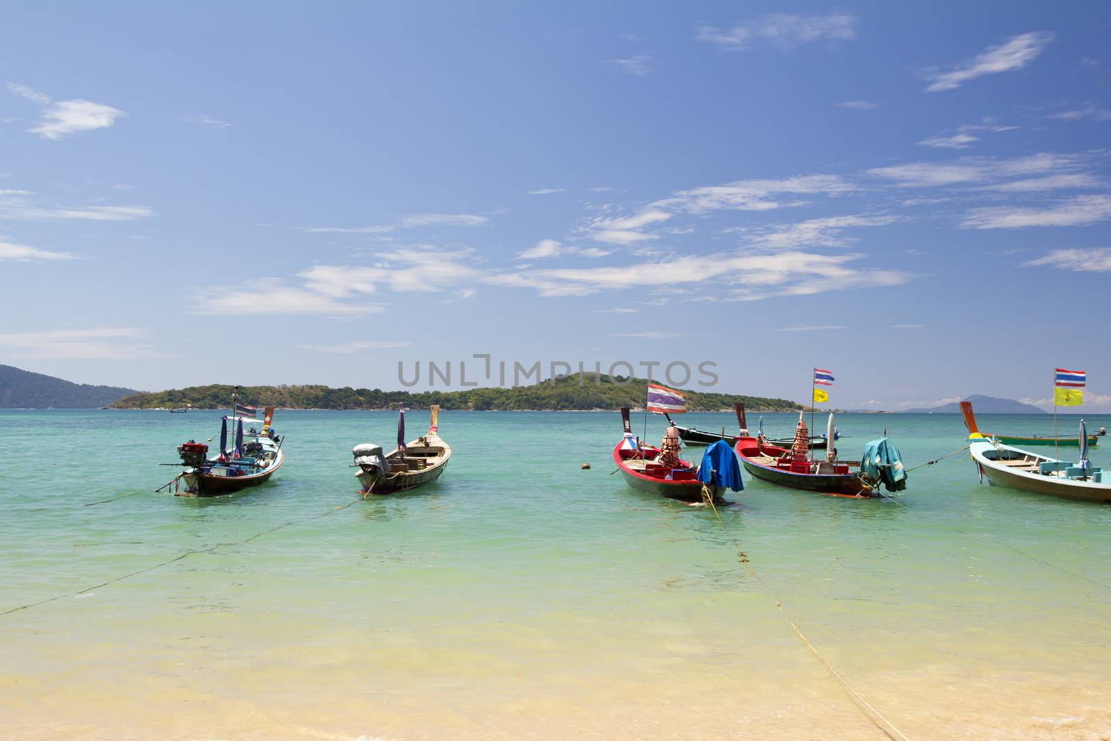 Tropical beach and Long Tail Boats, Phuket South of Thailand