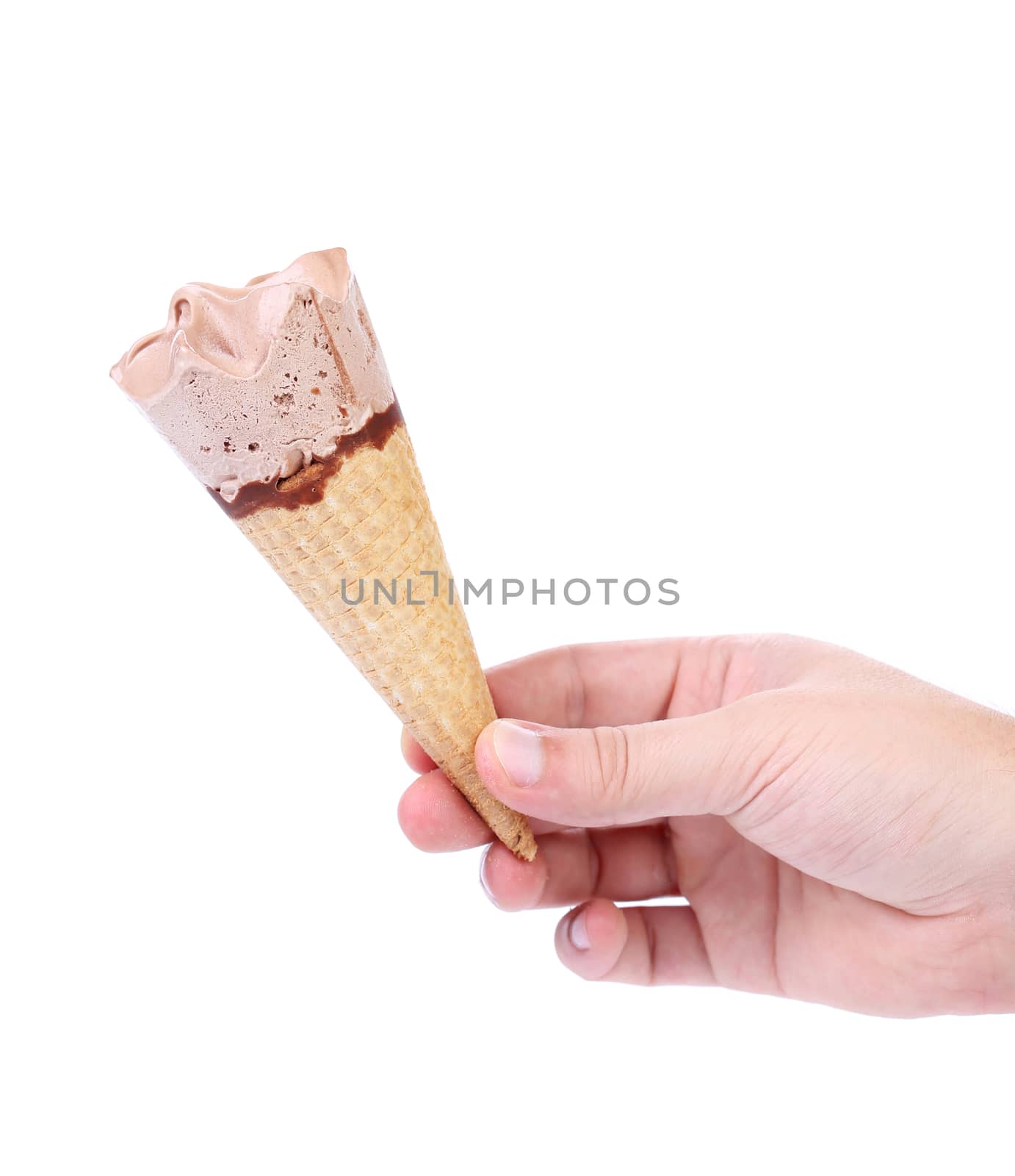 Hand with ice cream. Isolated on a white background.