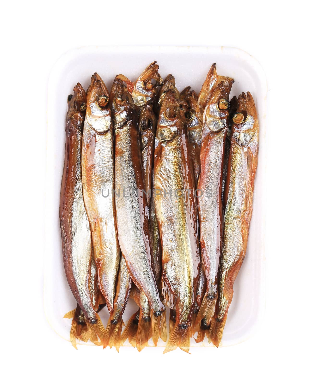 Smoked fish. Isolated on a white background.