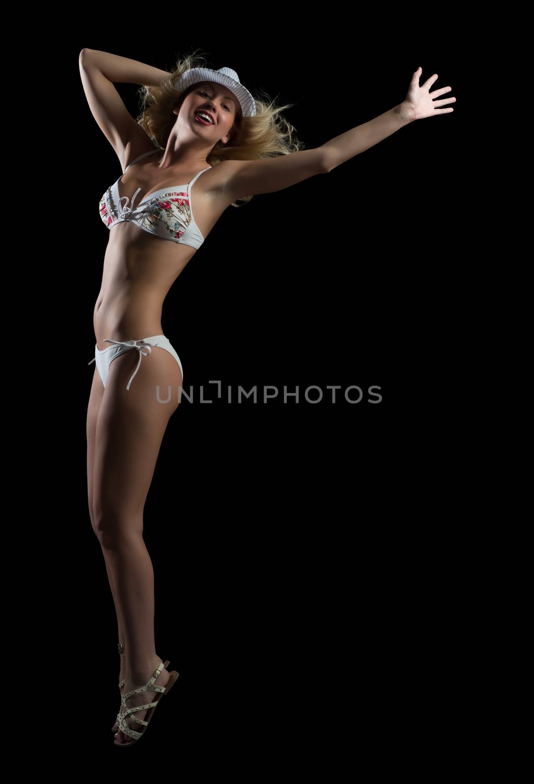 woman in bikini and hat dancing by adam121