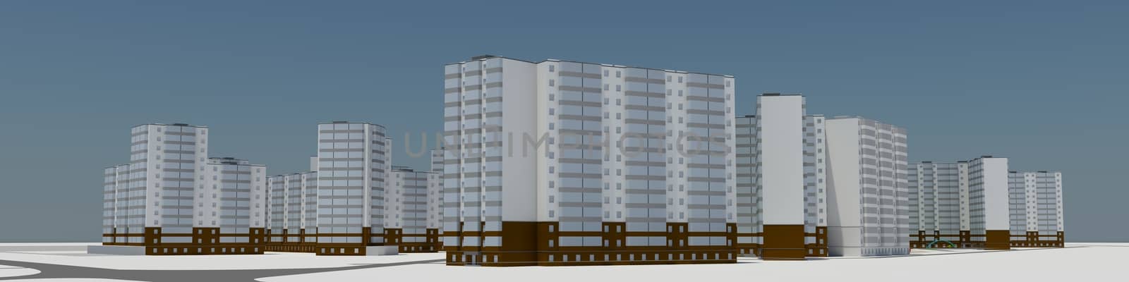 Residential district. 3d rendering on blue sky background