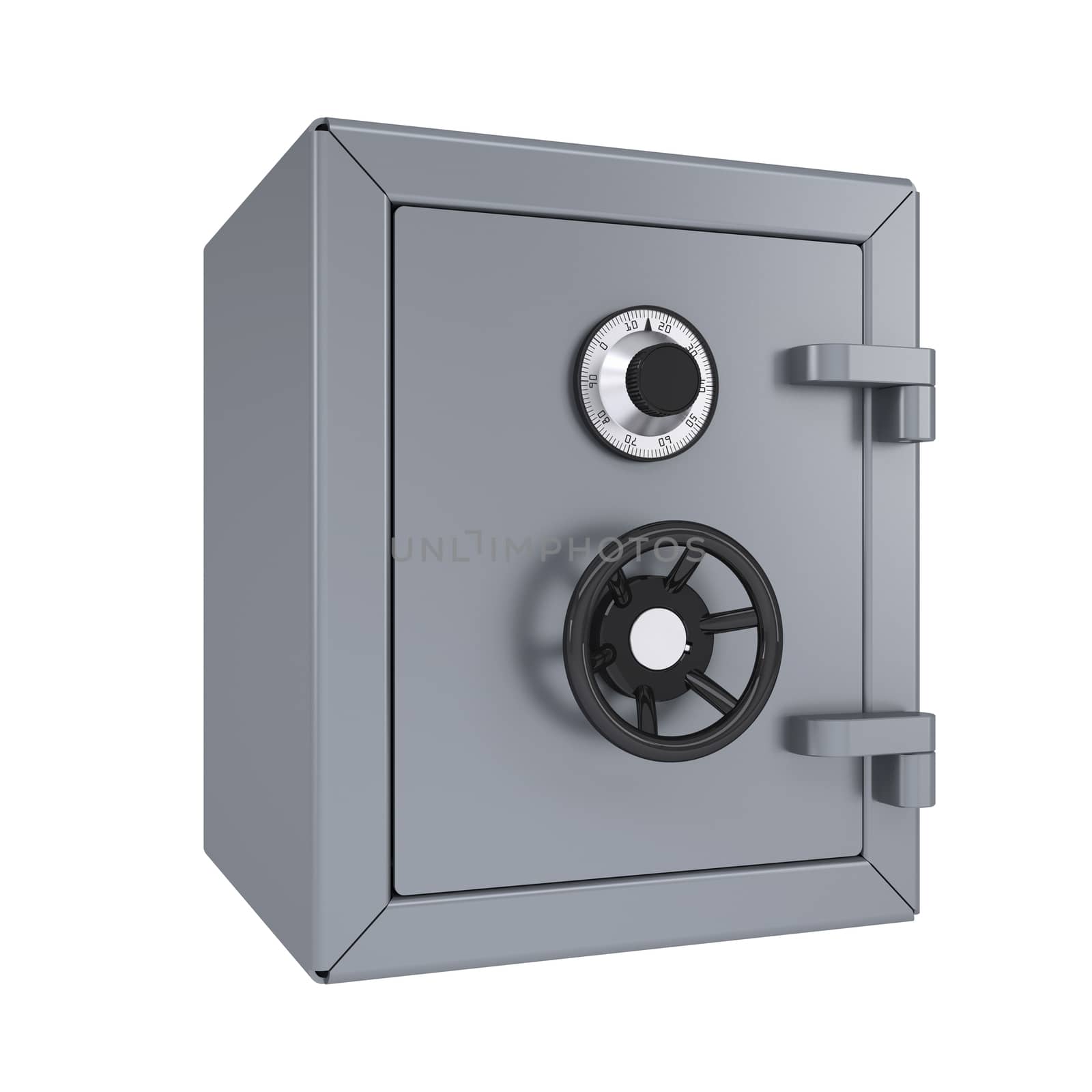 Closed metal safe. Isolated render on a white background