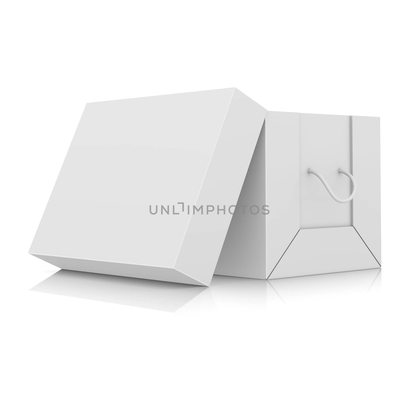 Opened white cardboard package box. Isolated on white background