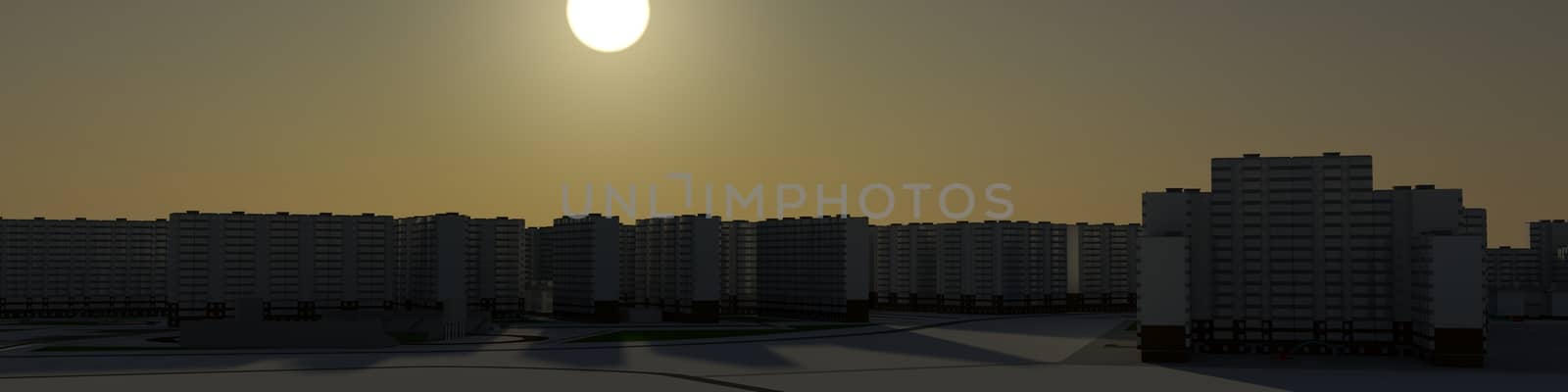 Residential district. 3d rendering against the morning sky