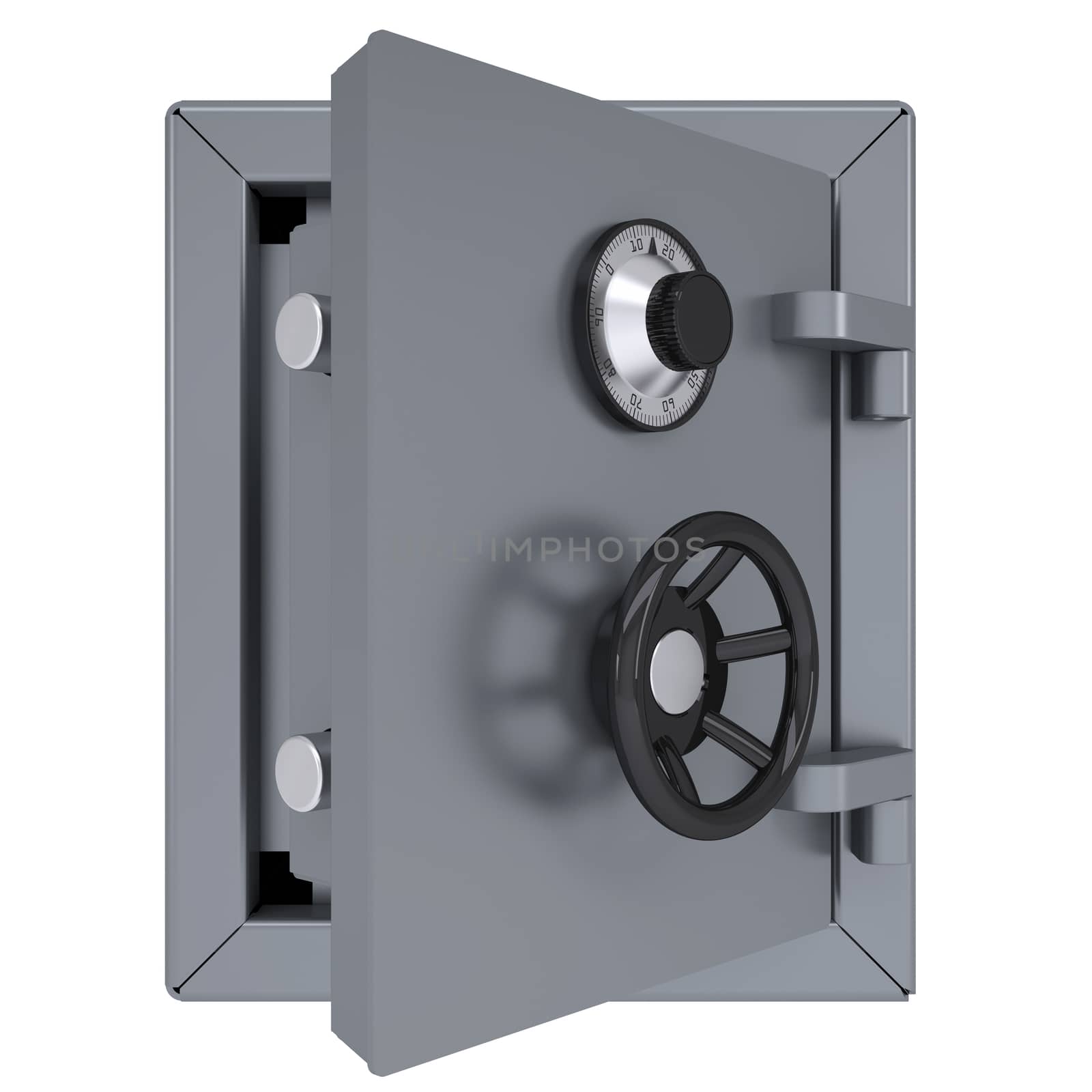 Opened metal safe. Isolated render on a white background