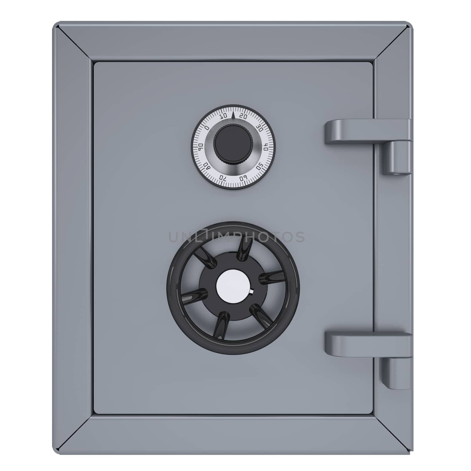 Closed metal safe. Isolated render on a white background