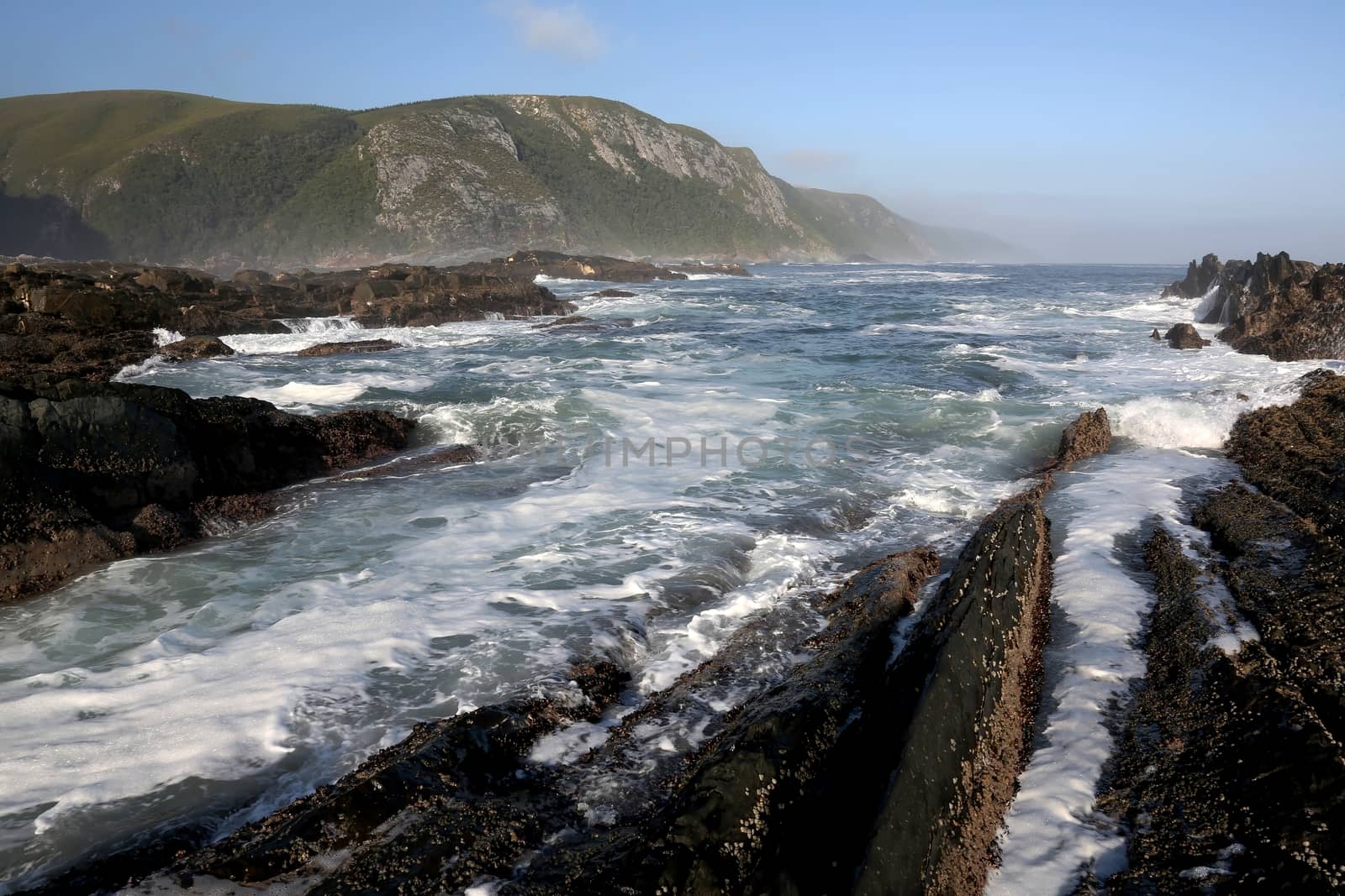Stormy sea along the rugged and beautiful coastline in South Africa