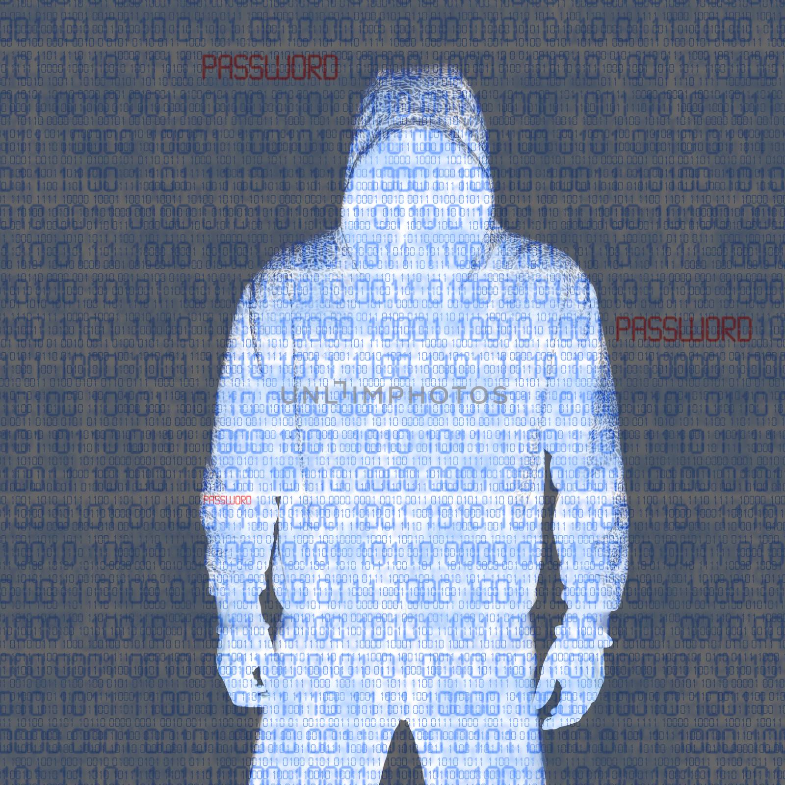 Hackey in Silhouette and Binary codes background