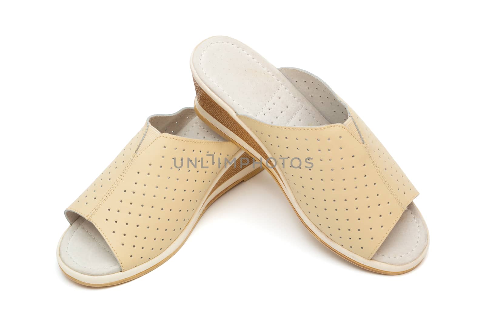 beige female shoes on a white background