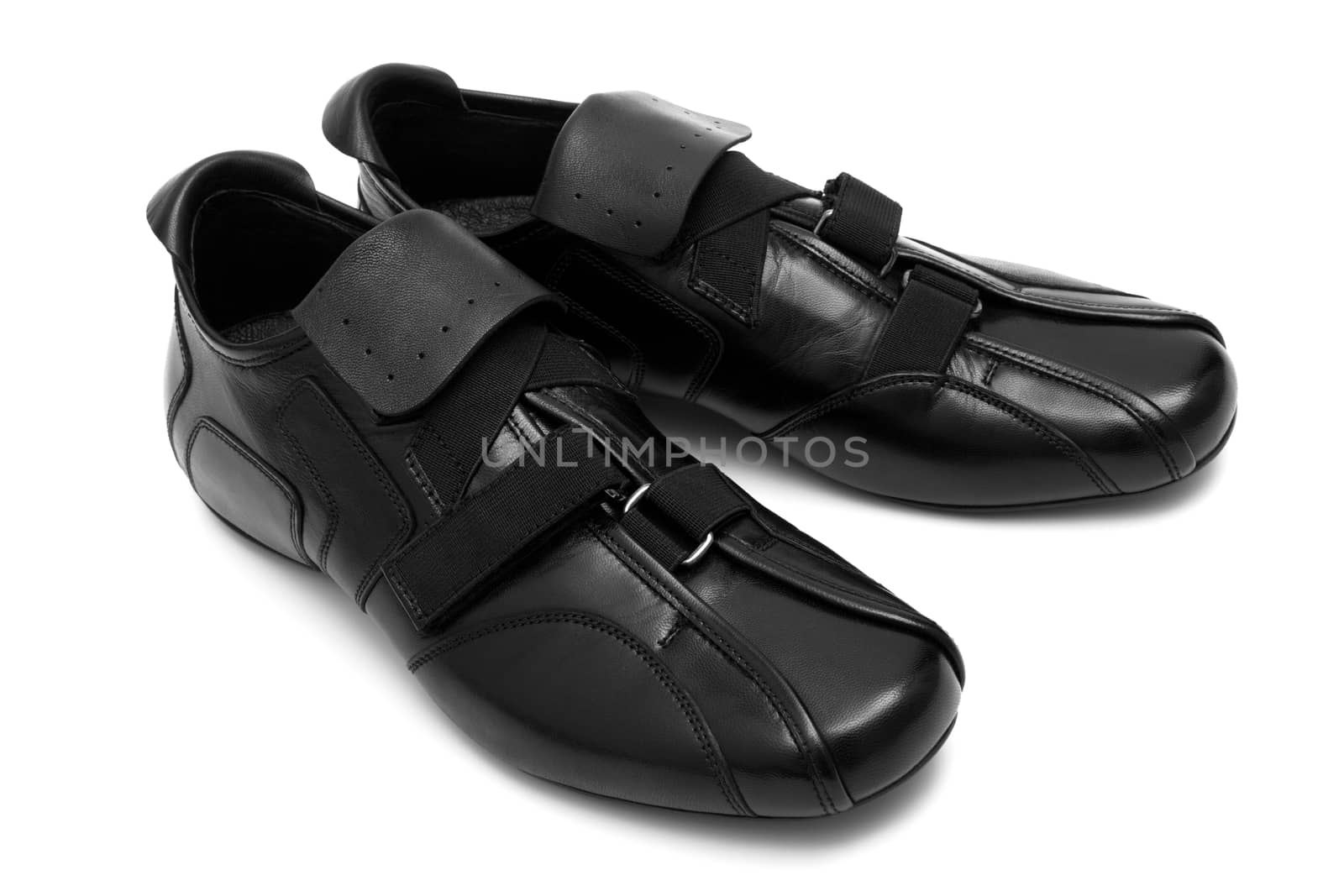 Black low shoes on a white background