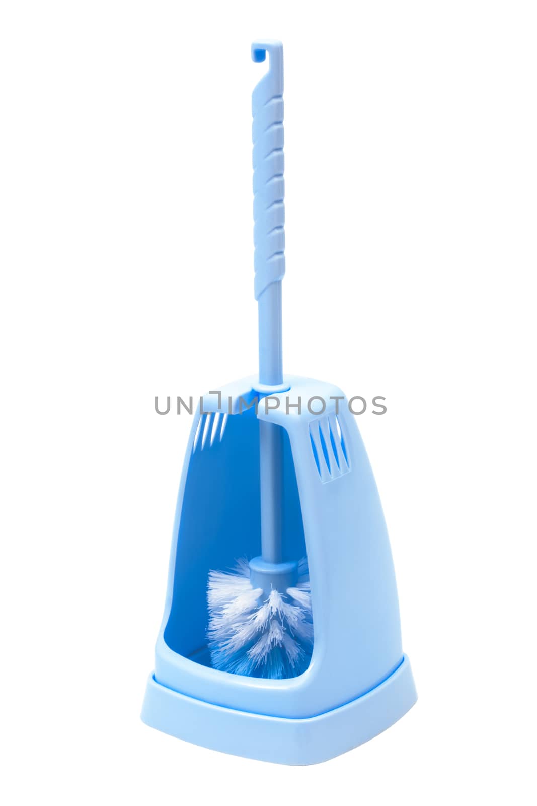 blue toilet brush on a white background