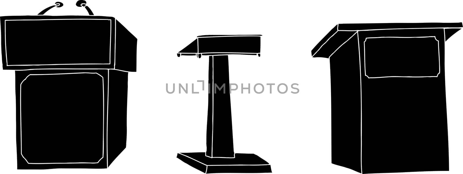 Silhoutte lecture stands on isolated white background