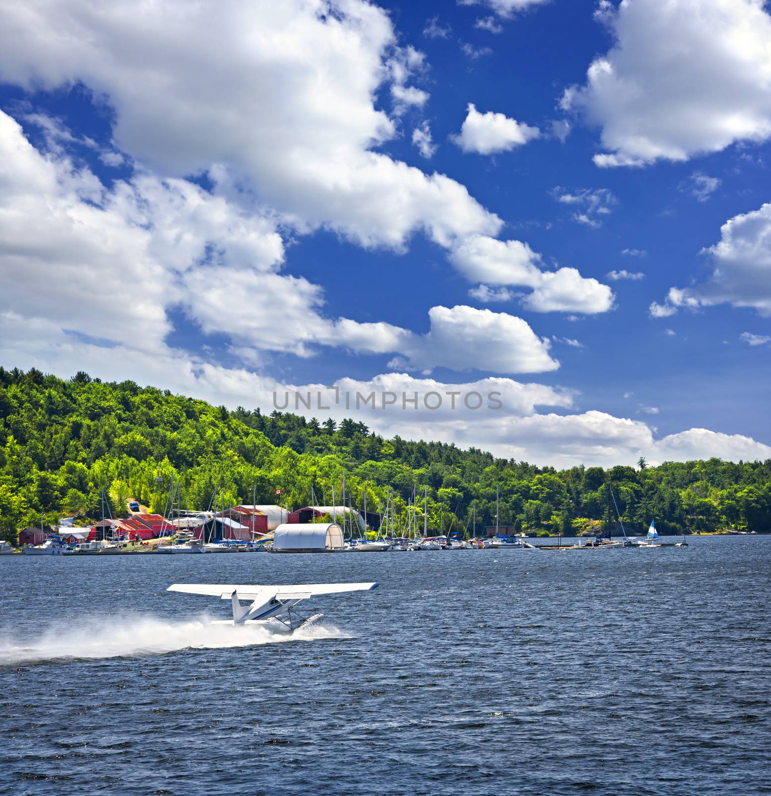 Seaplane taking off from Georgian Bay at Parry Sound Ontario Canada