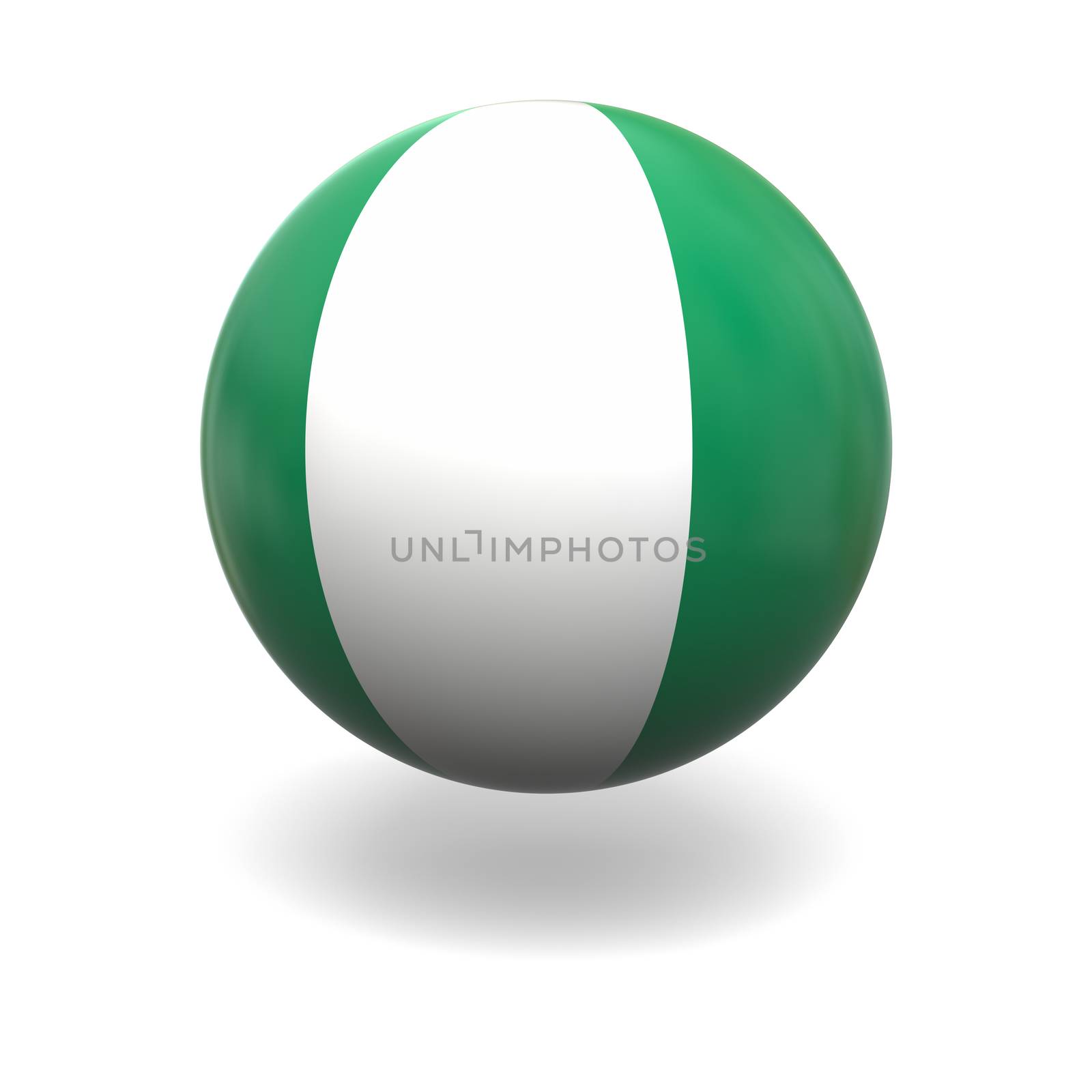 National flag of Nigeria on sphere isolated on white background