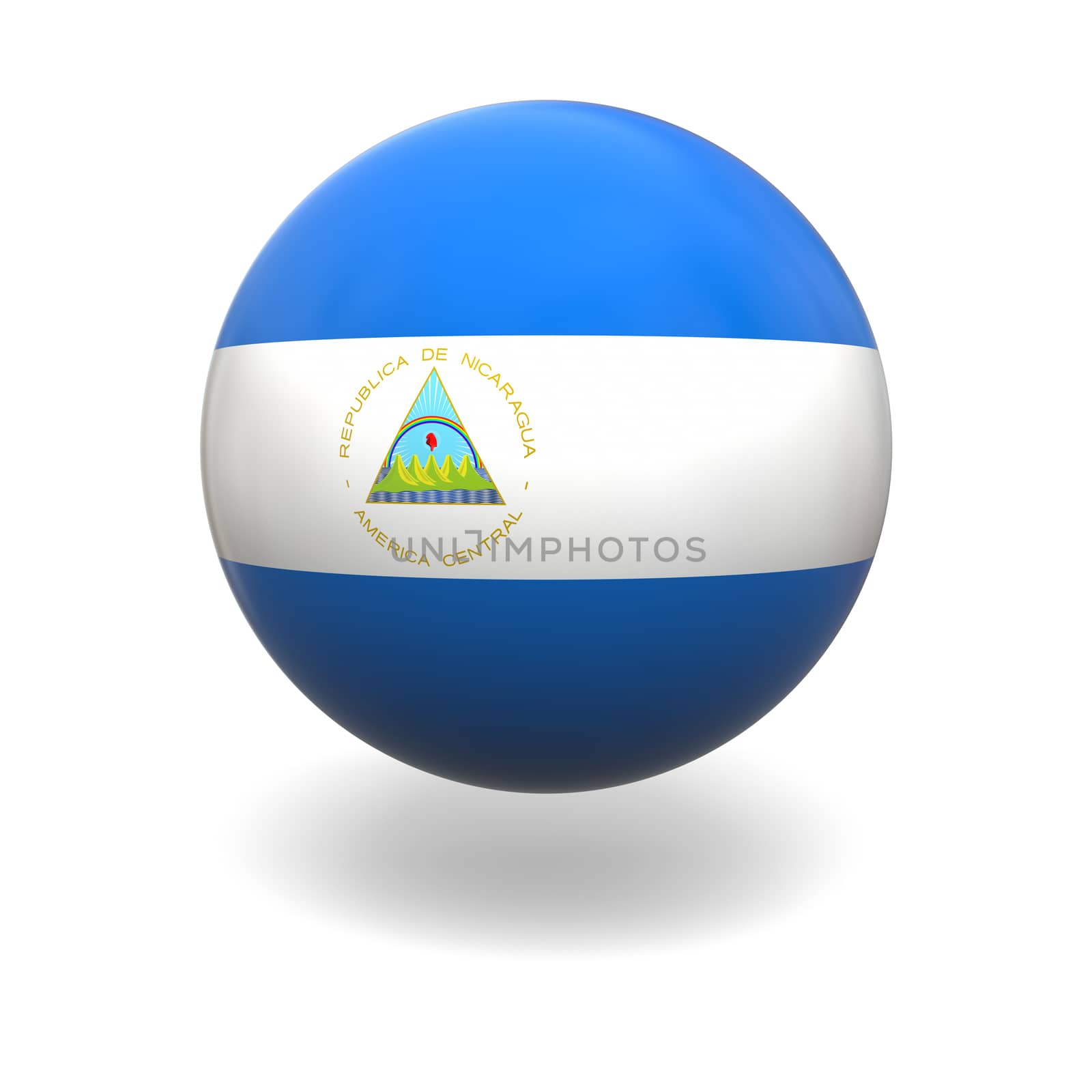 National flag of Nicaragua on sphere isolated on white background