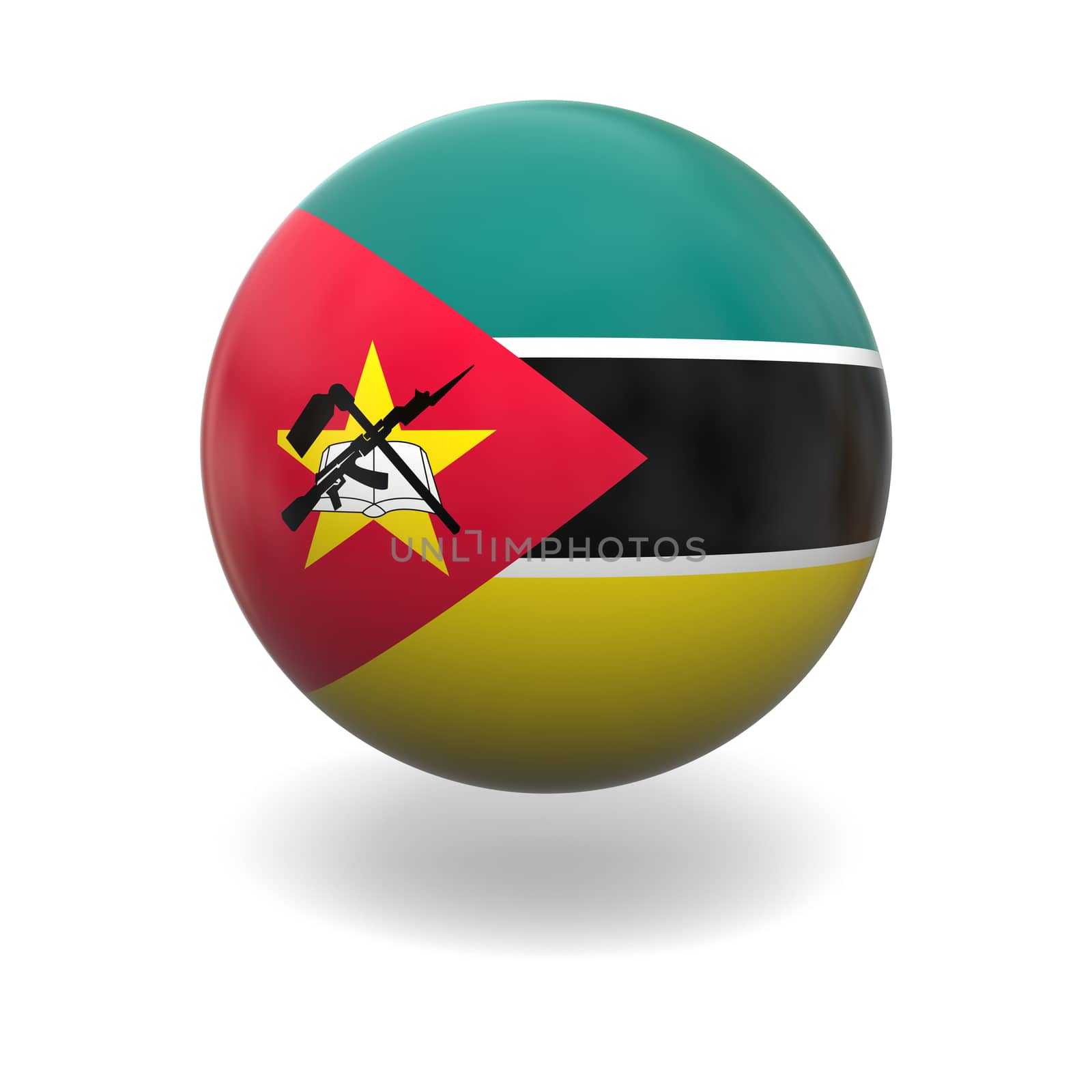 National flag of Mozambique on sphere isolated on white background