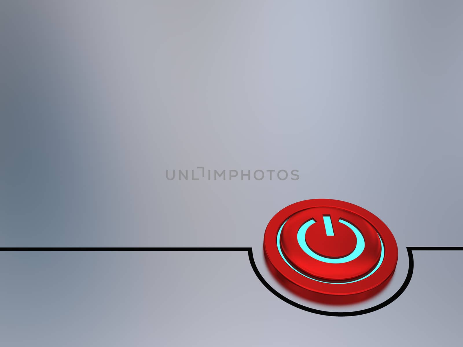 Red on-off button illustration with glowing blue light