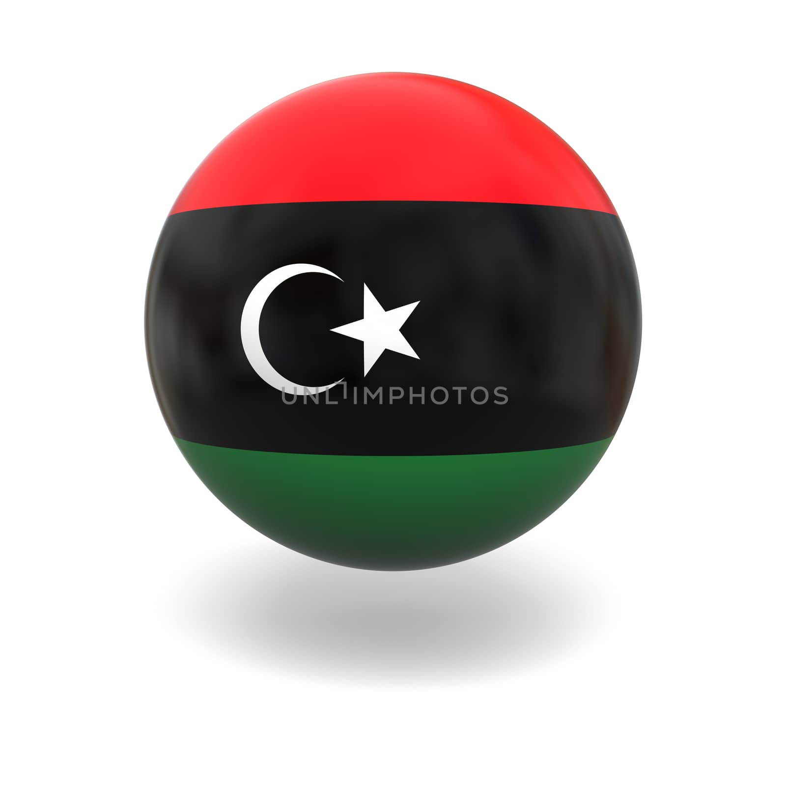 National flag of Libya on sphere isolated on white background