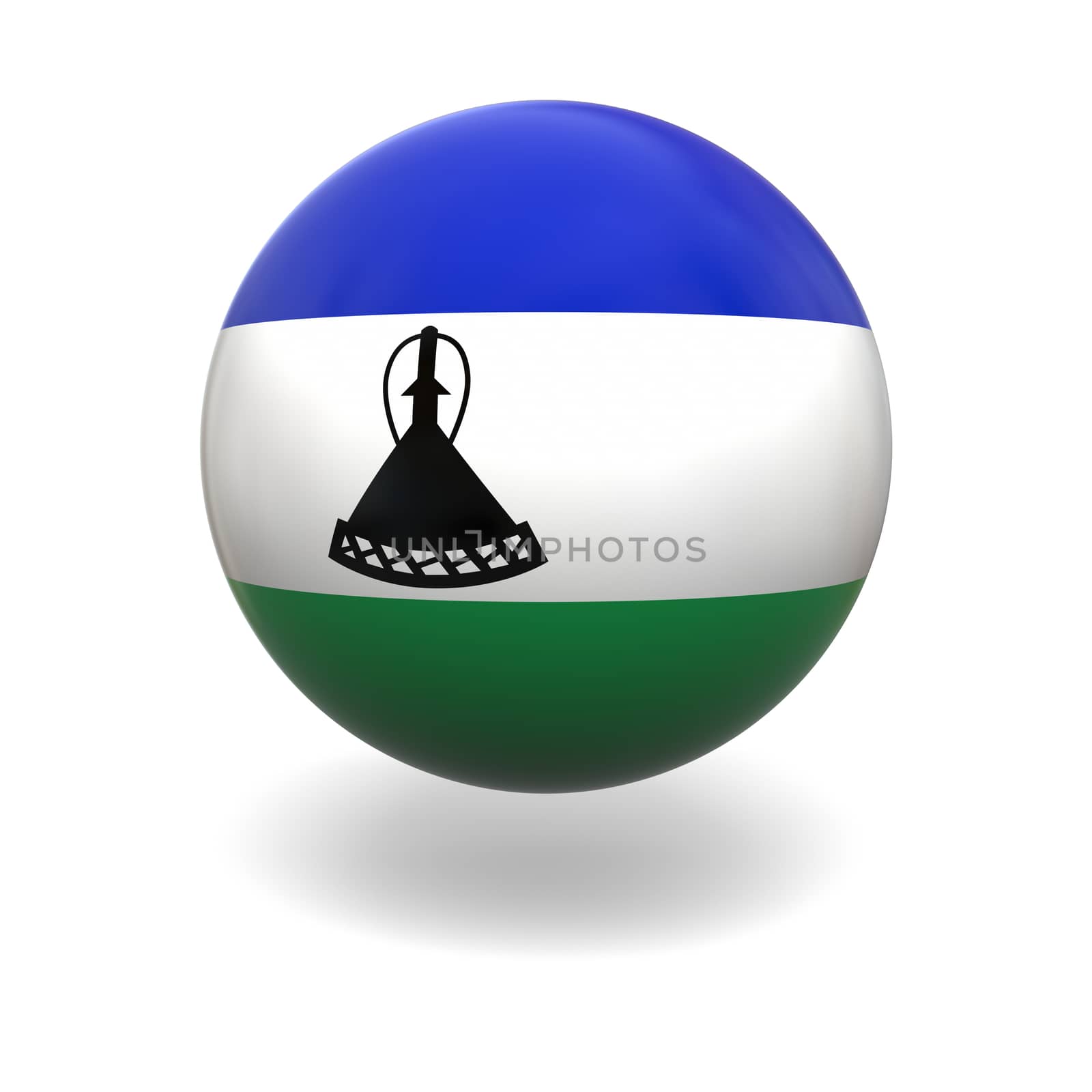 National flag of Lesotho on sphere isolated on white background