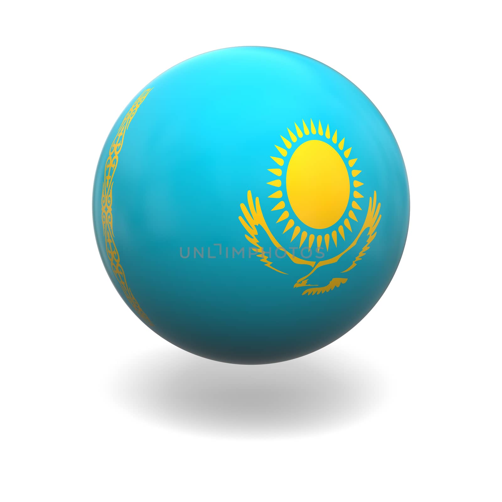National flag of Kazakhstan on sphere isolated on white background