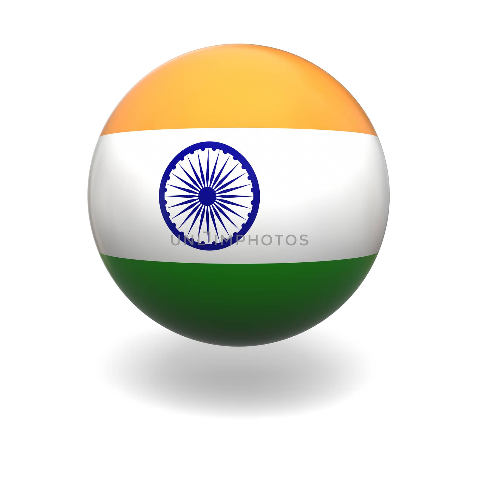 National flag of India on sphere isolated on white background