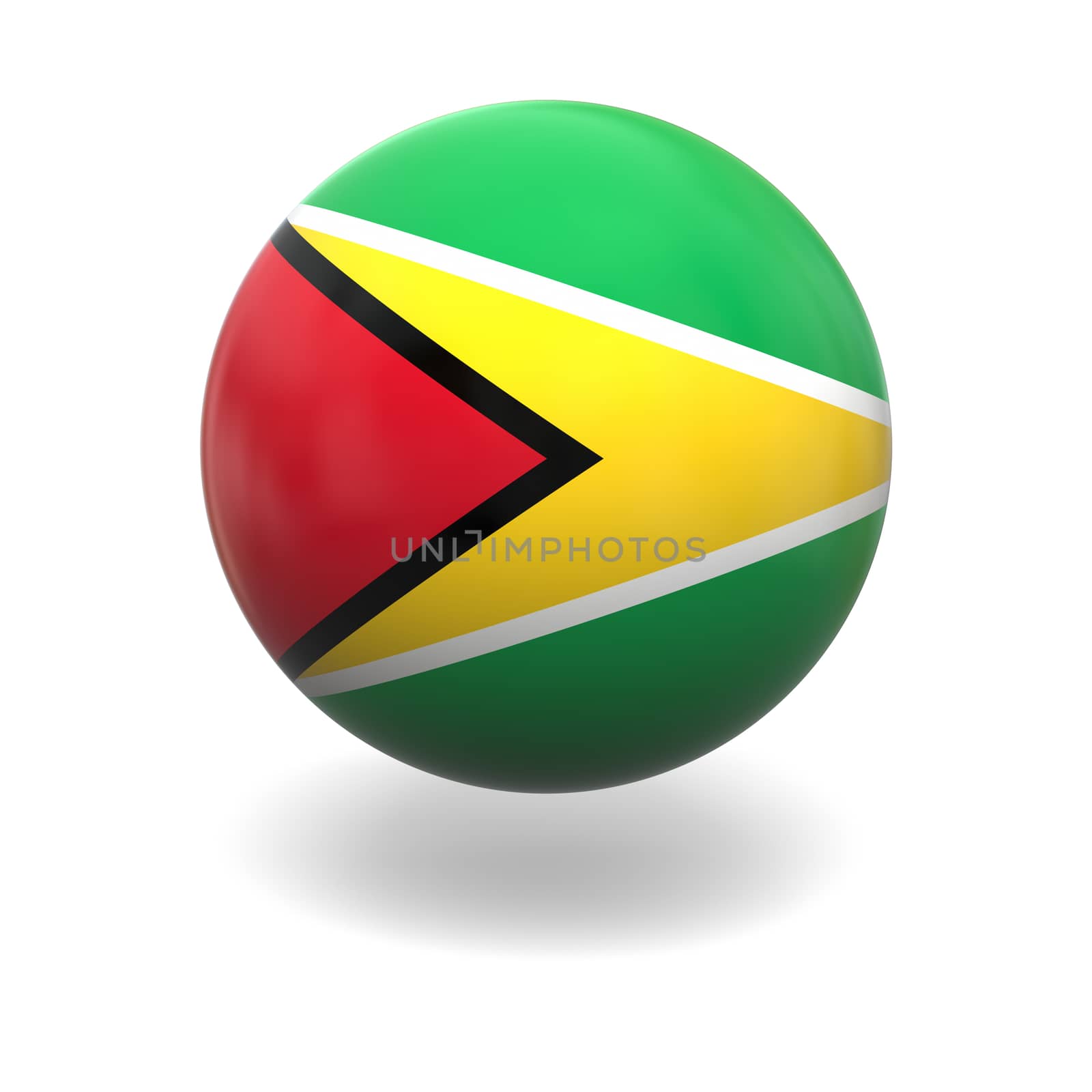 National flag of Guyana on sphere isolated on white background