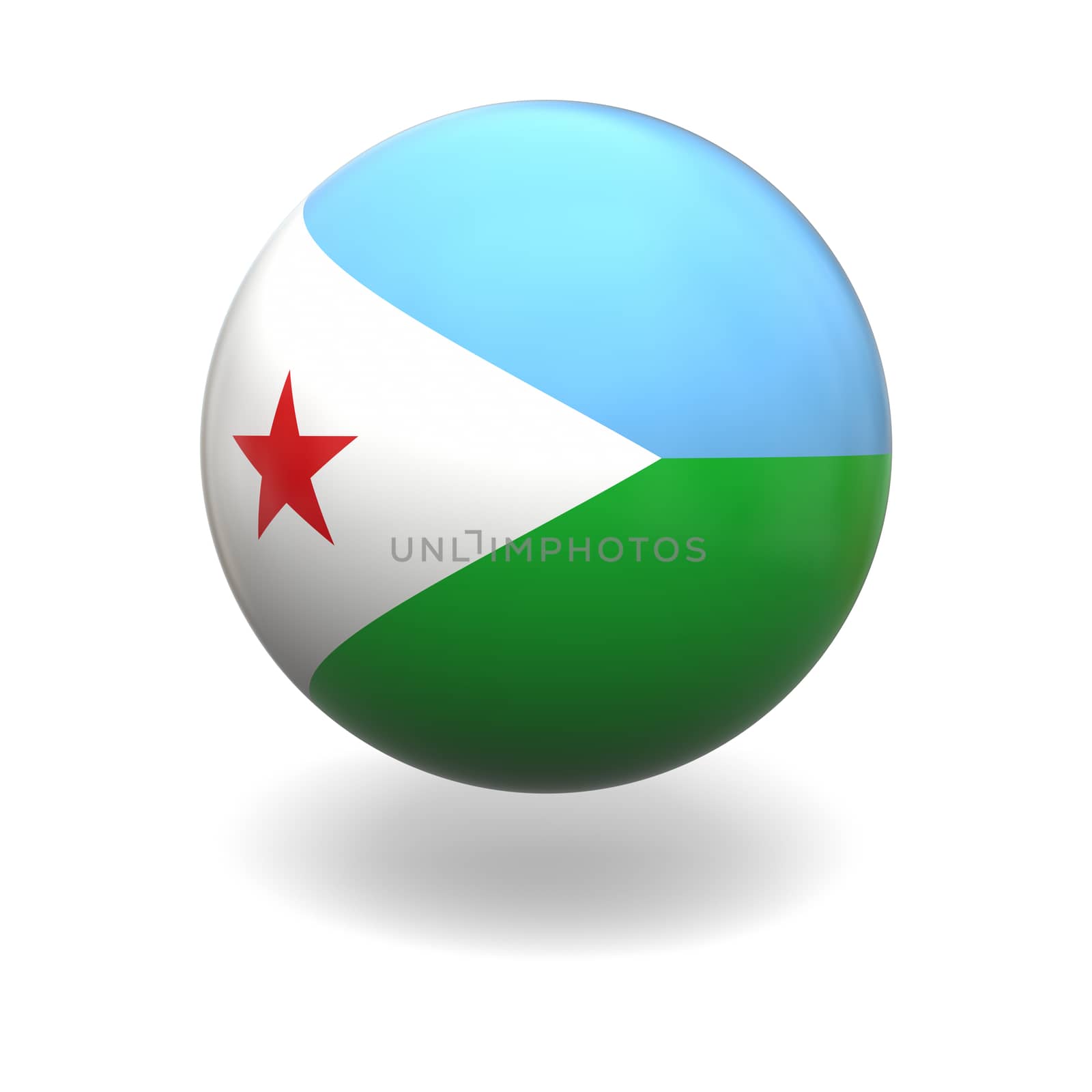 National flag of Djibouti on sphere isolated on white background