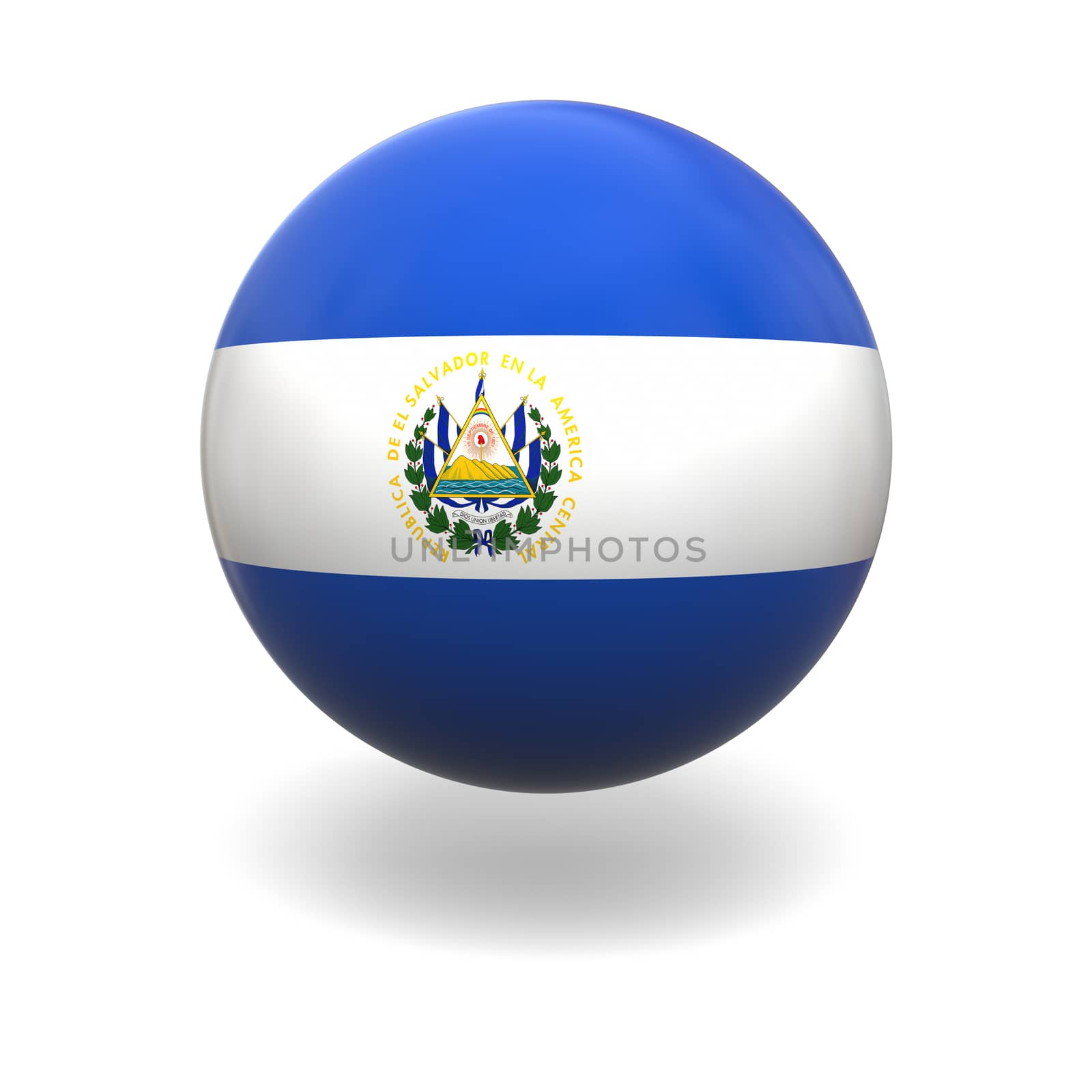 National flag of El Salvador on sphere isolated on white background