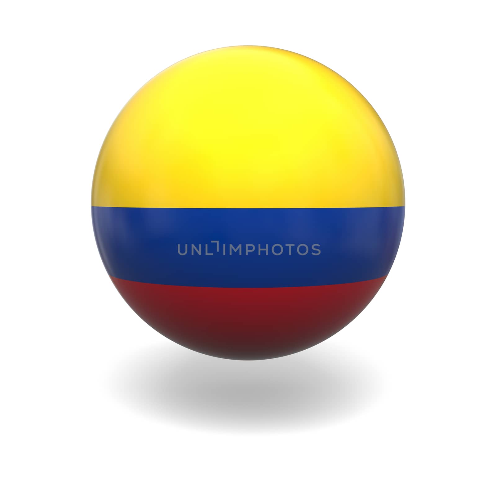 National flag of Colombia on sphere isolated on white background