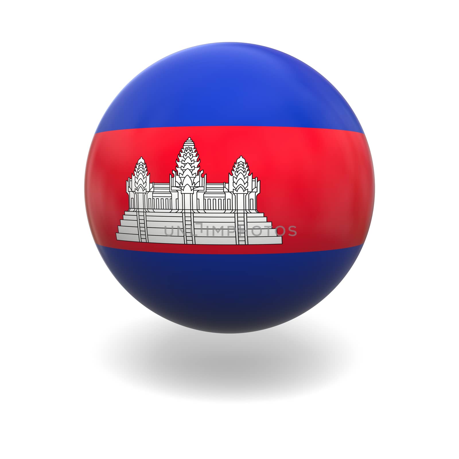 National flag of Cambodia on sphere isolated on white background