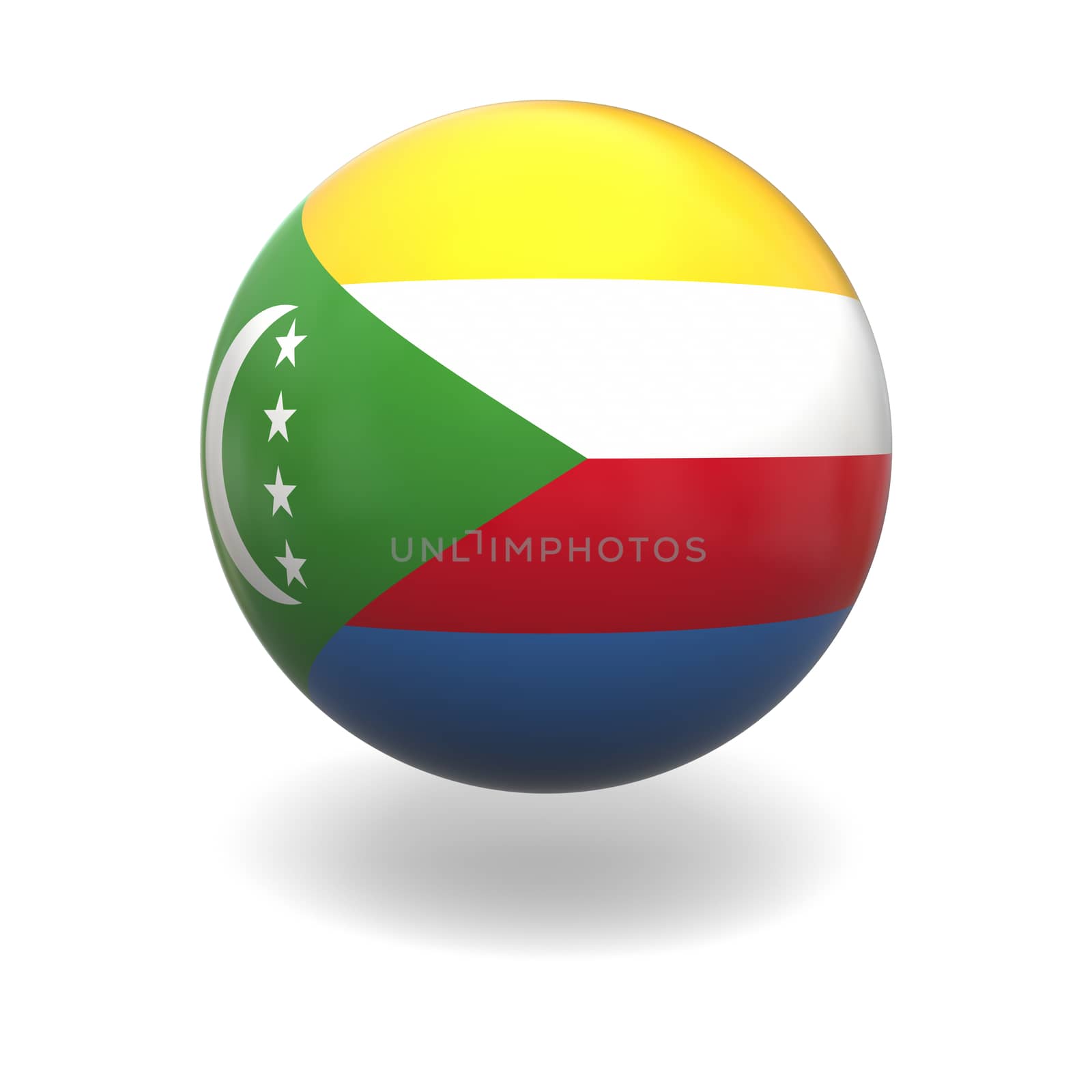 National flag of Comoros on sphere isolated on white background