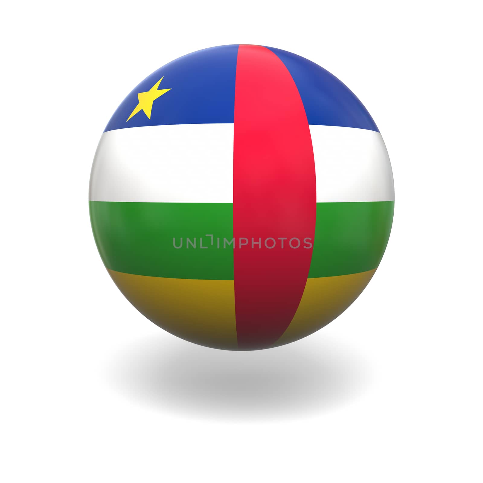 National flag of Central Africa on sphere isolated on white background