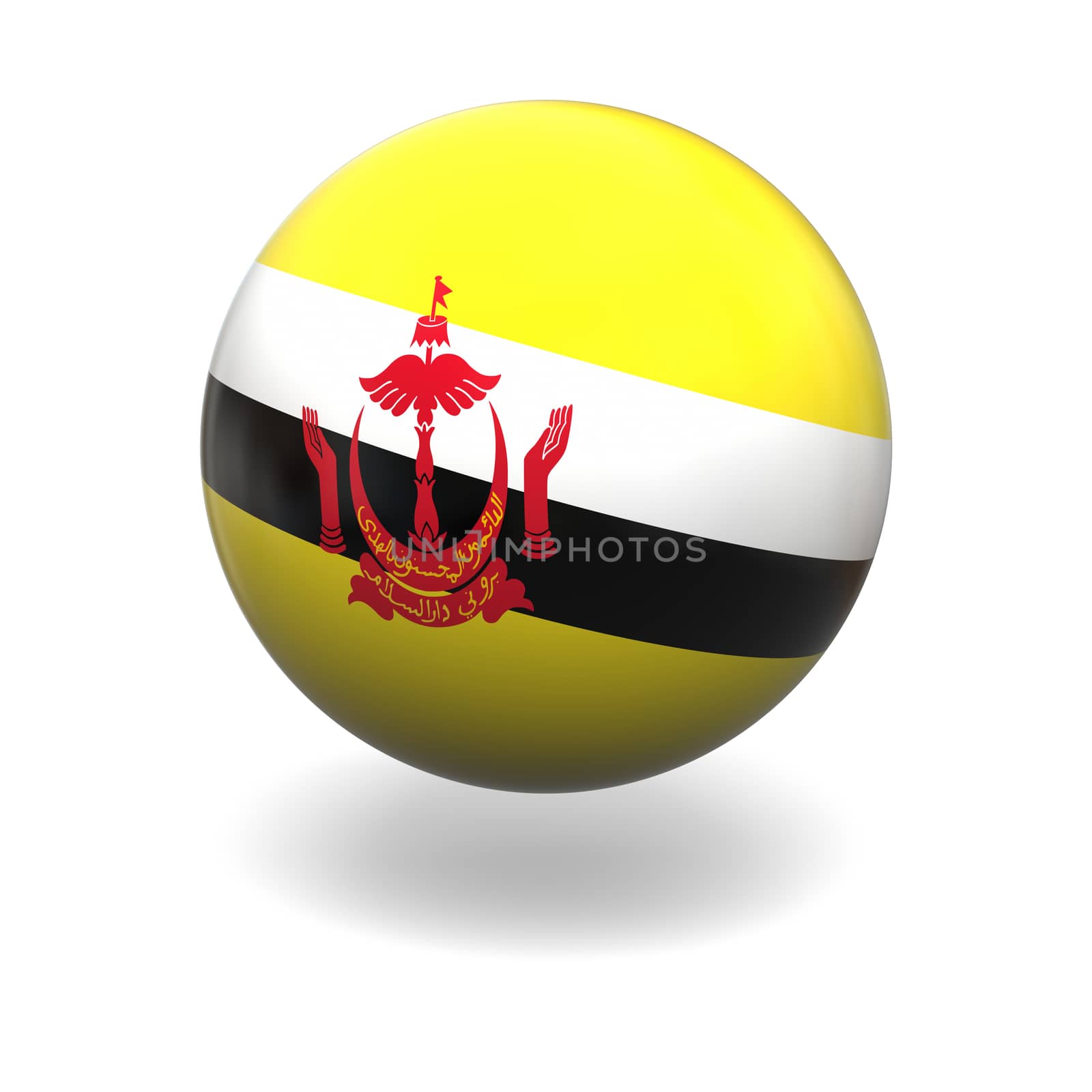 National flag of Brunei on sphere isolated on white background