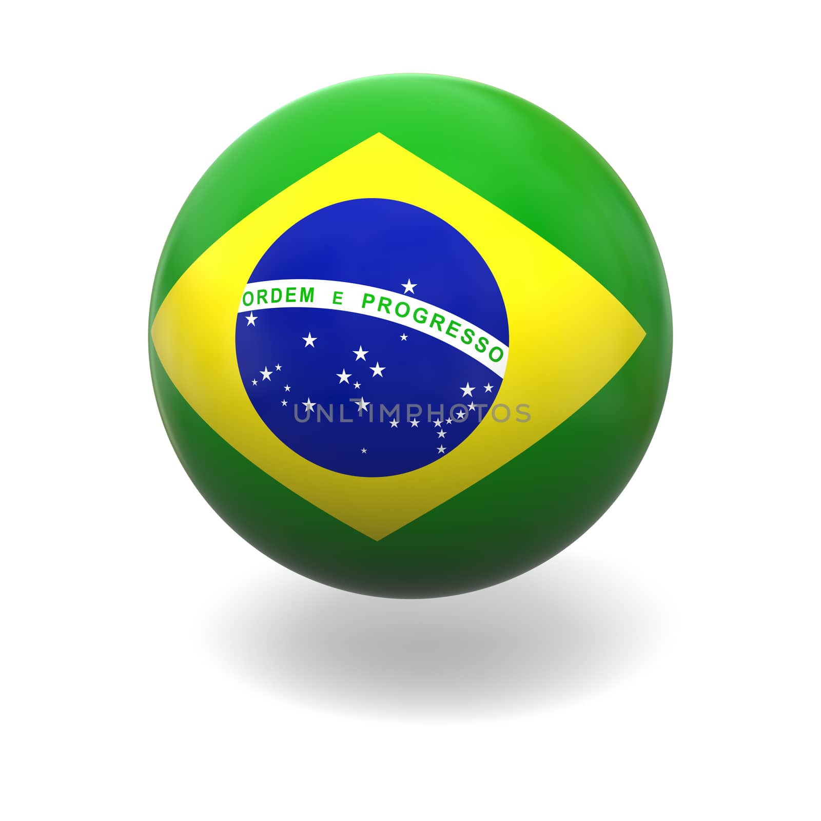National flag of Brazil on sphere isolated on white background