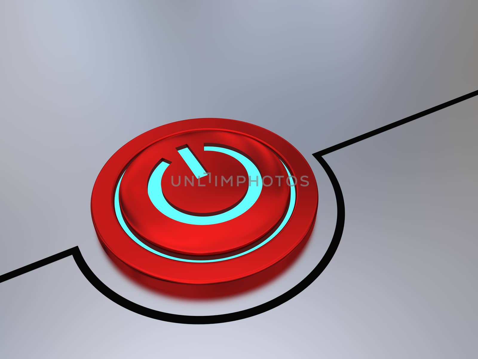 Red on-off button illustration with glowing blue light