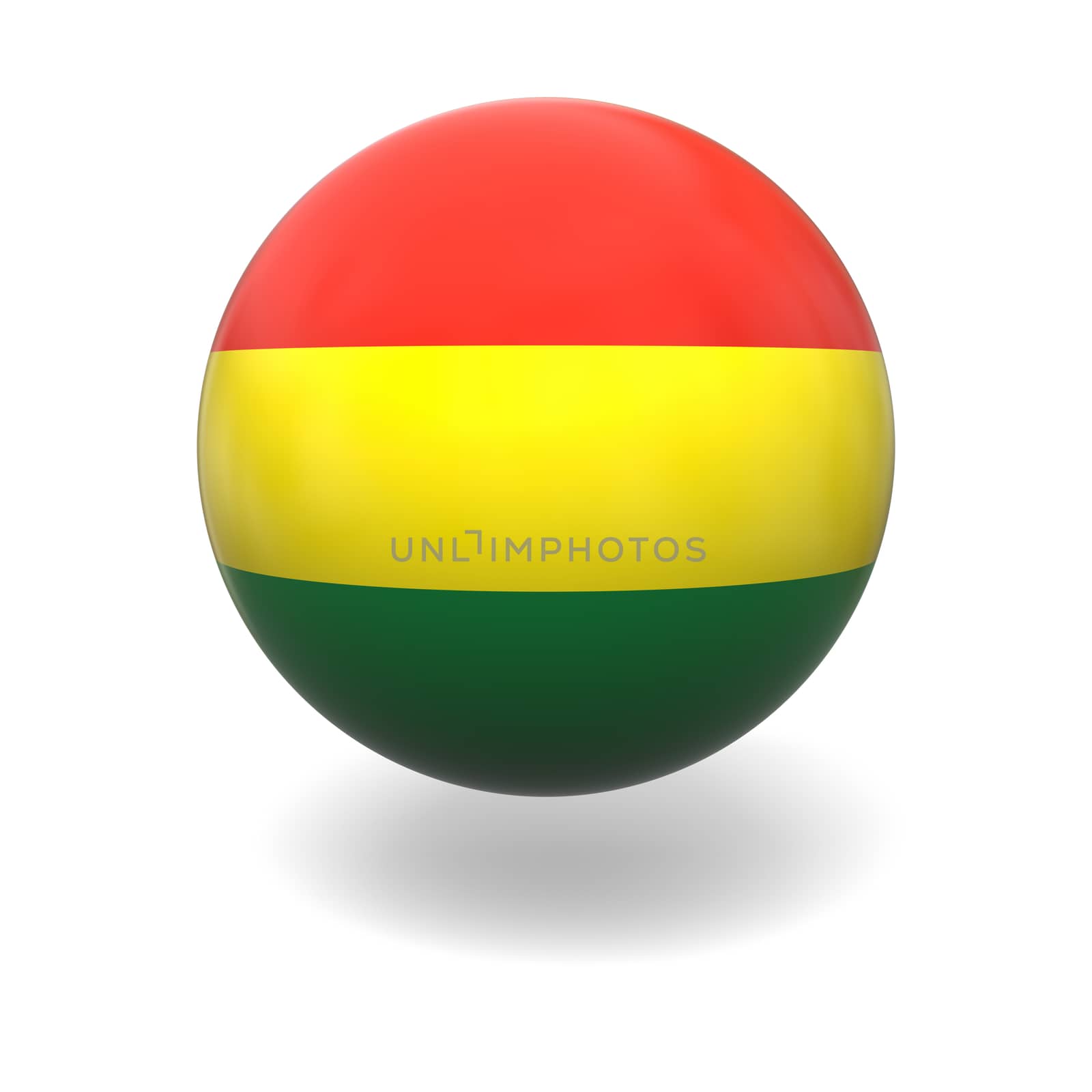 National flag of Bolivia on sphere isolated on white background