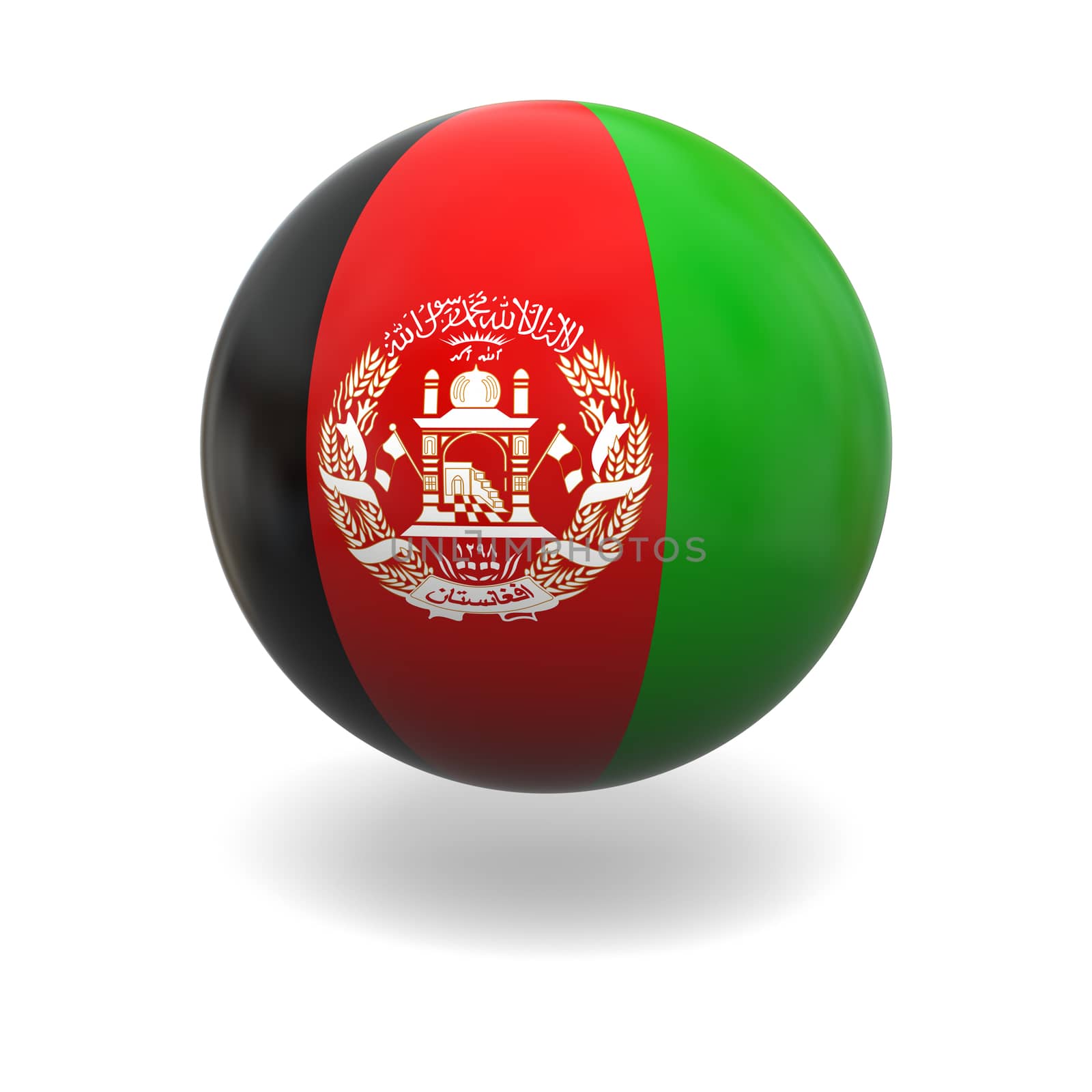 National flag of Afghanistan on sphere isolated on white background