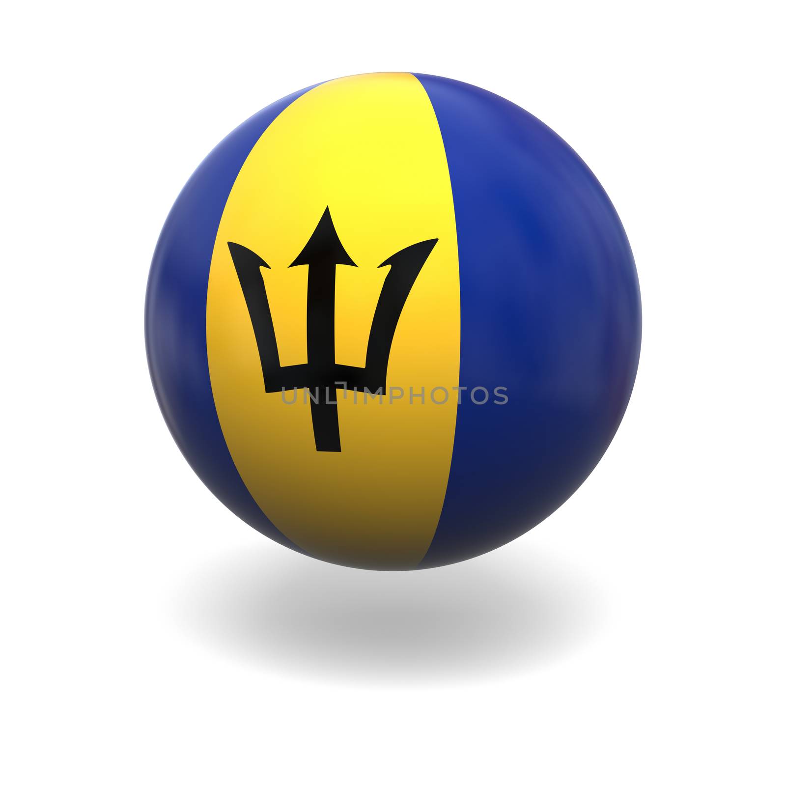 National flag of Barbados on sphere isolated on white background