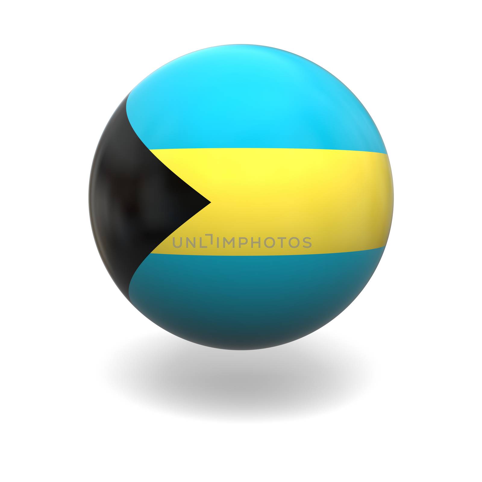 National flag of Bahamas on sphere isolated on white background