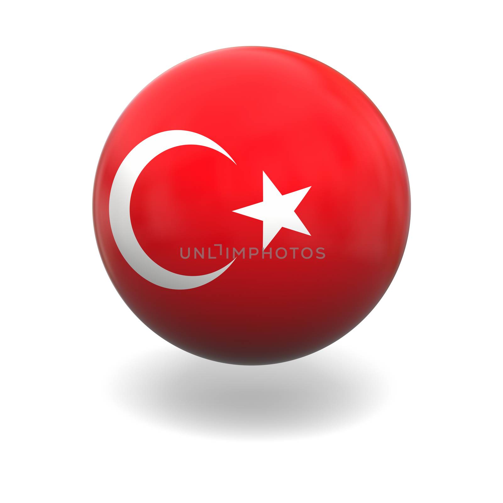 National flag of Turkey on sphere isolated on white background